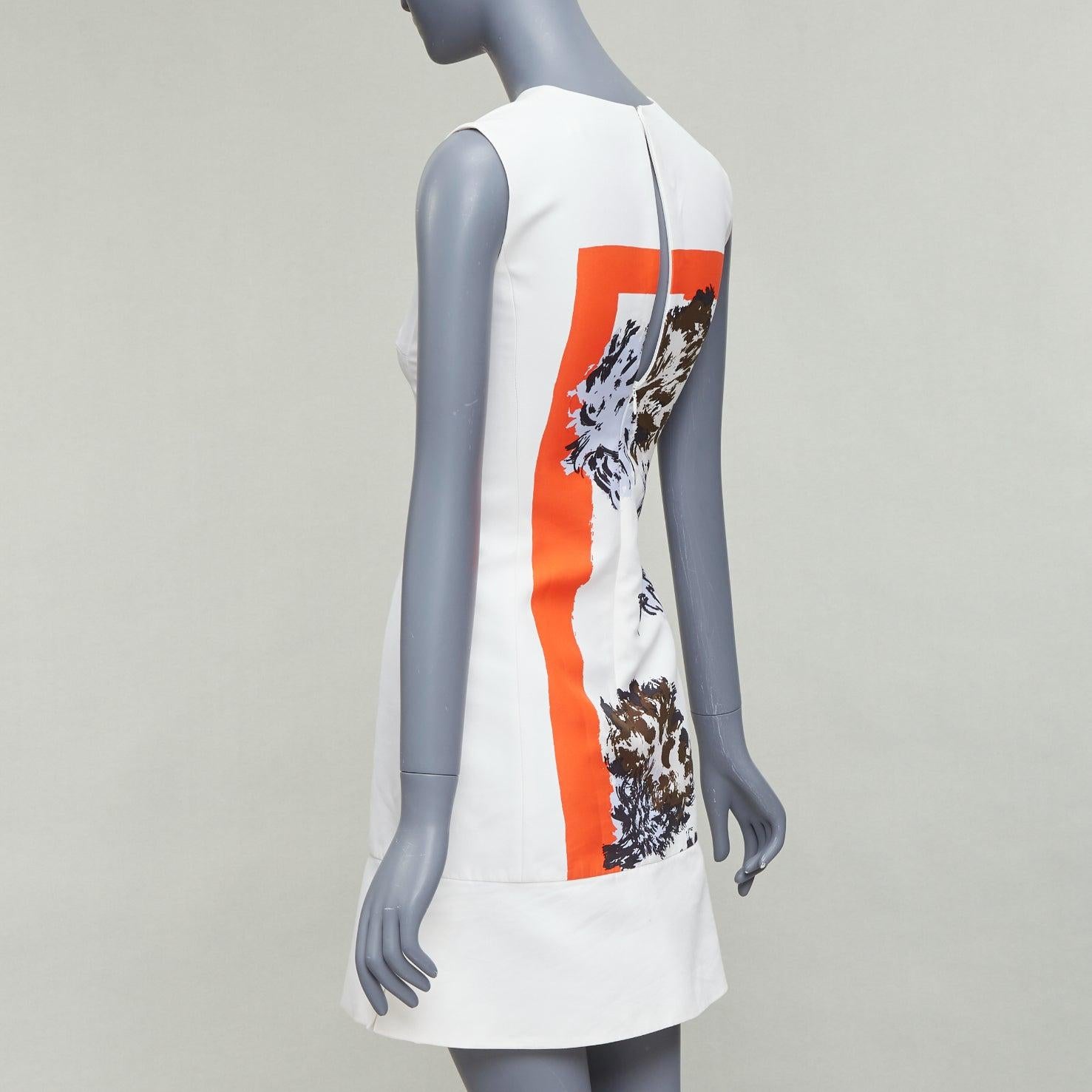 CHRISTIAN DIOR cream orange geometric print flare hem dress FR34 XS 1