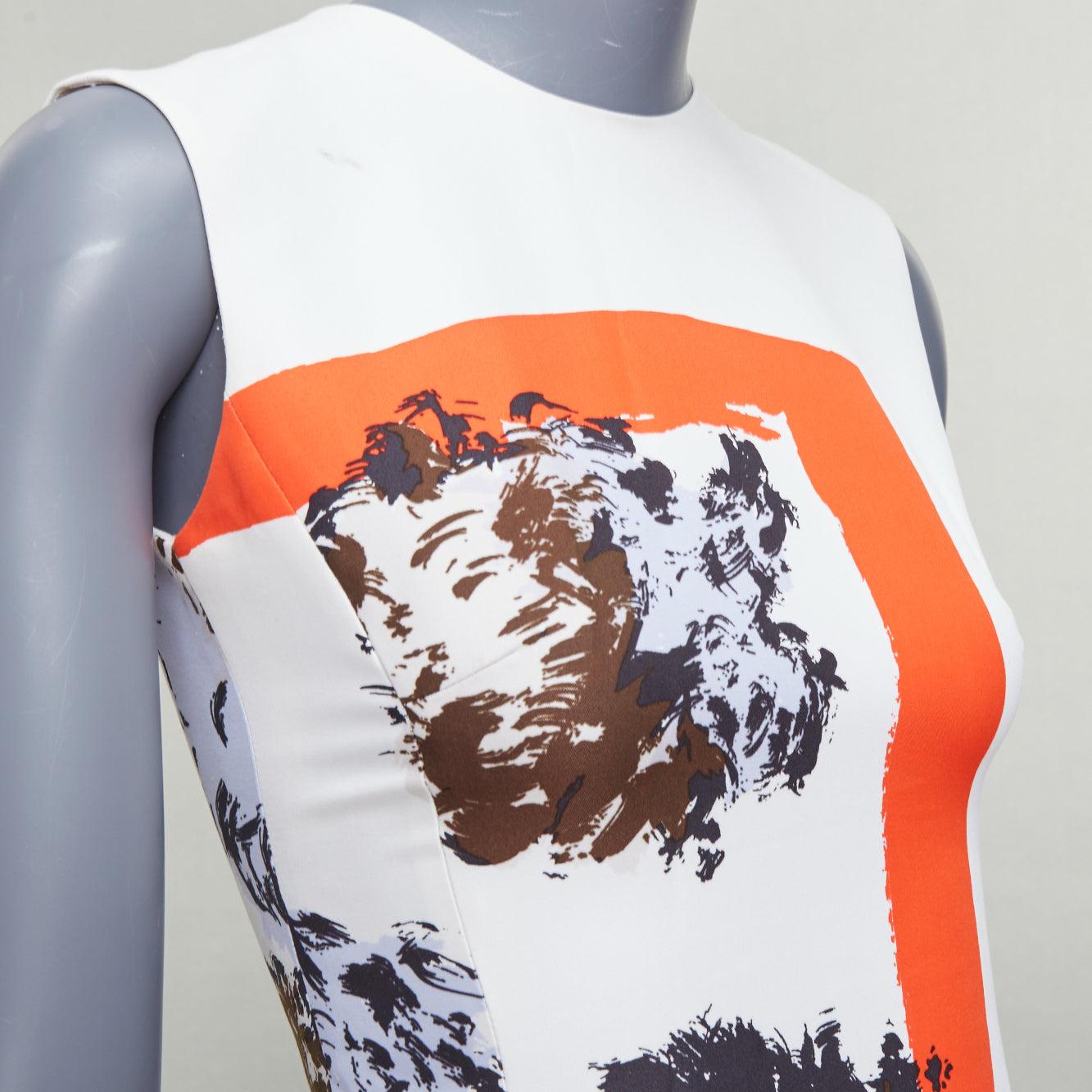 CHRISTIAN DIOR cream orange geometric print flare hem dress FR34 XS 2