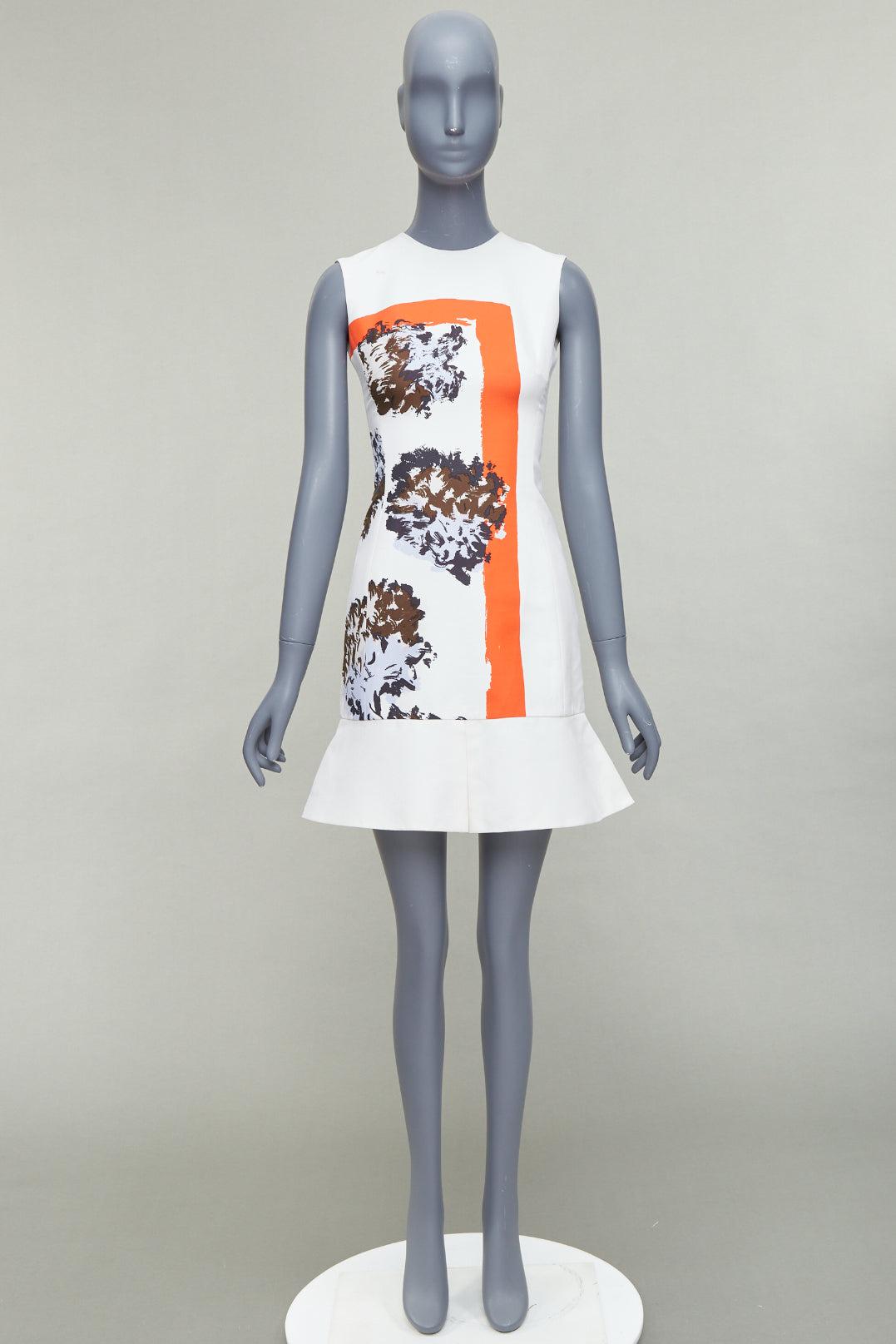 CHRISTIAN DIOR cream orange geometric print flare hem dress FR34 XS 4