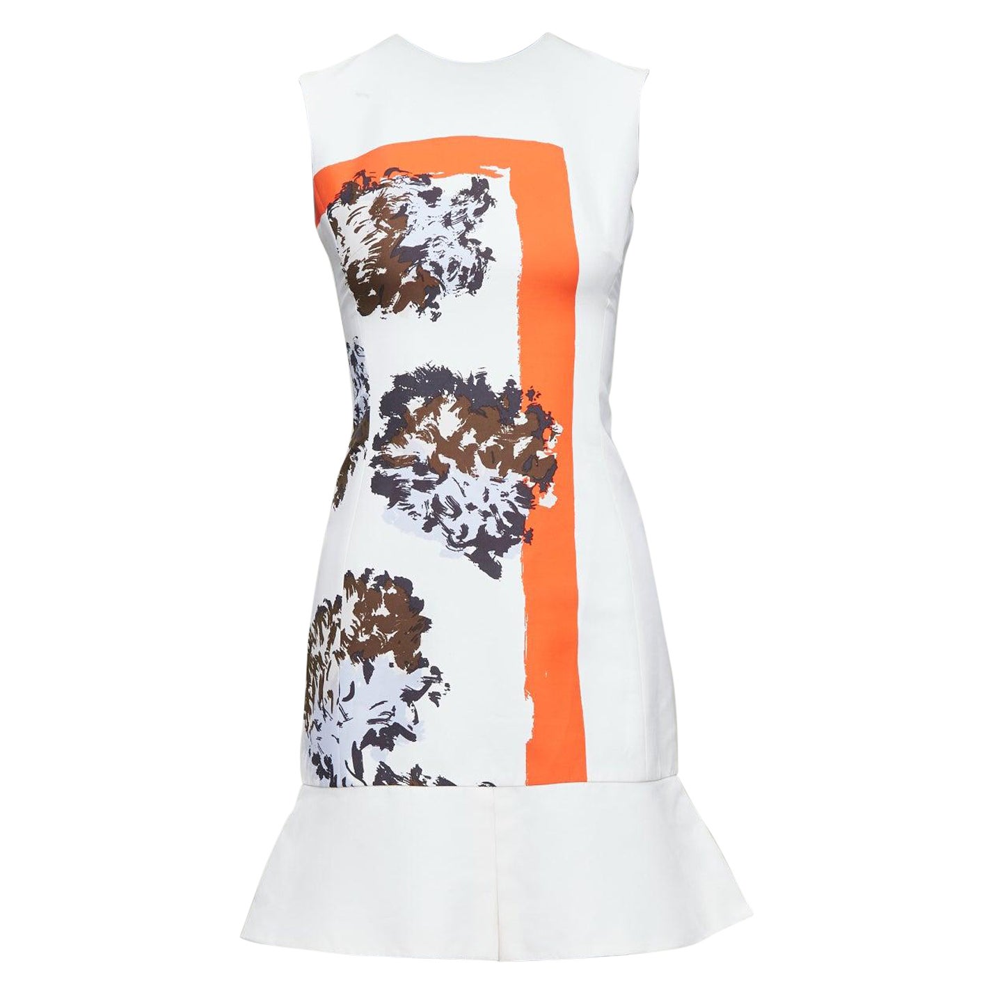 CHRISTIAN DIOR cream orange geometric print flare hem dress FR34 XS