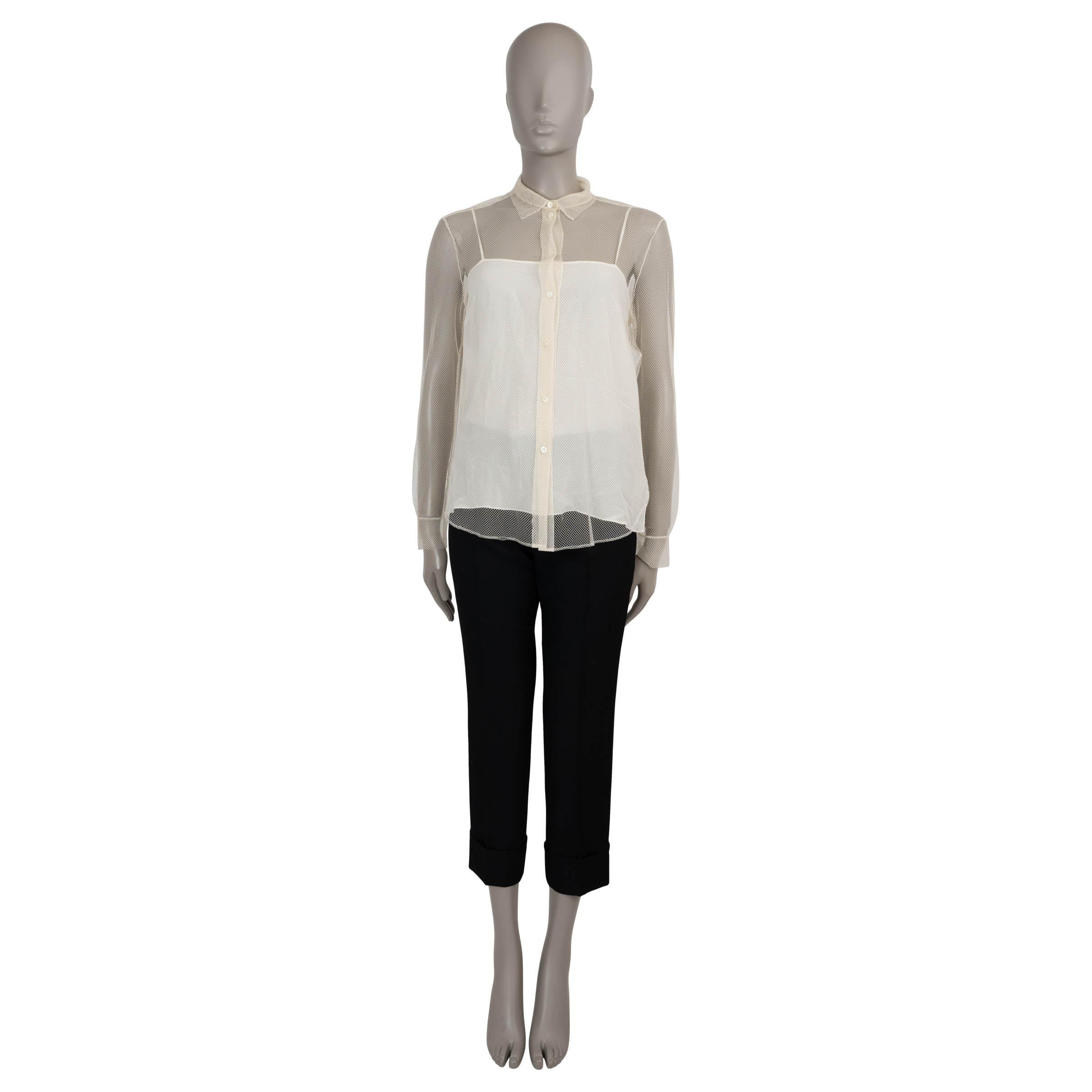 Women's CHRISTIAN DIOR cream polyamide 2022 SHEER MESH BUTTON-UP Shirt 38 S