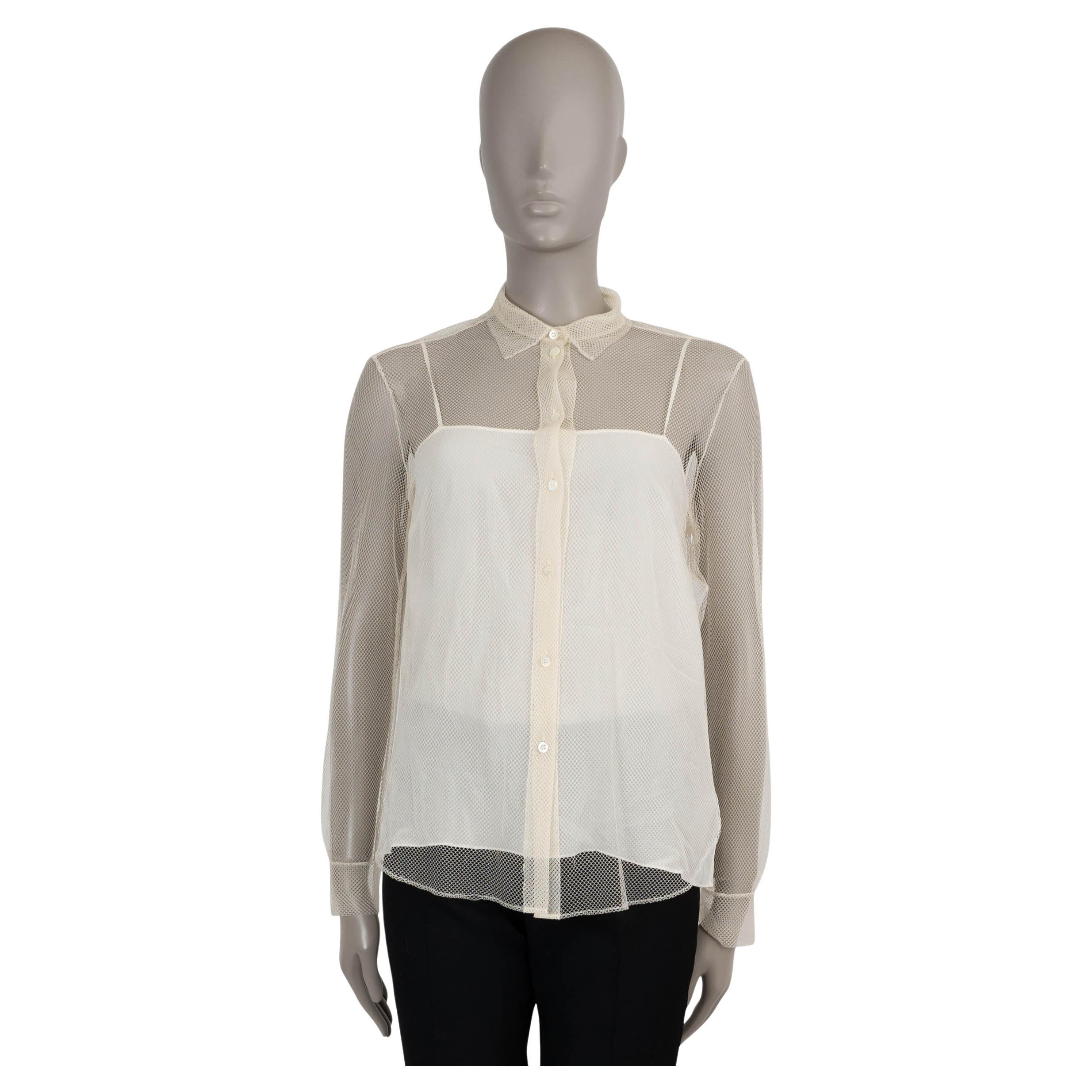 CHRISTIAN DIOR crema poliammide 2022 SHEER MESH BUTTON-UP Camicia 38 S