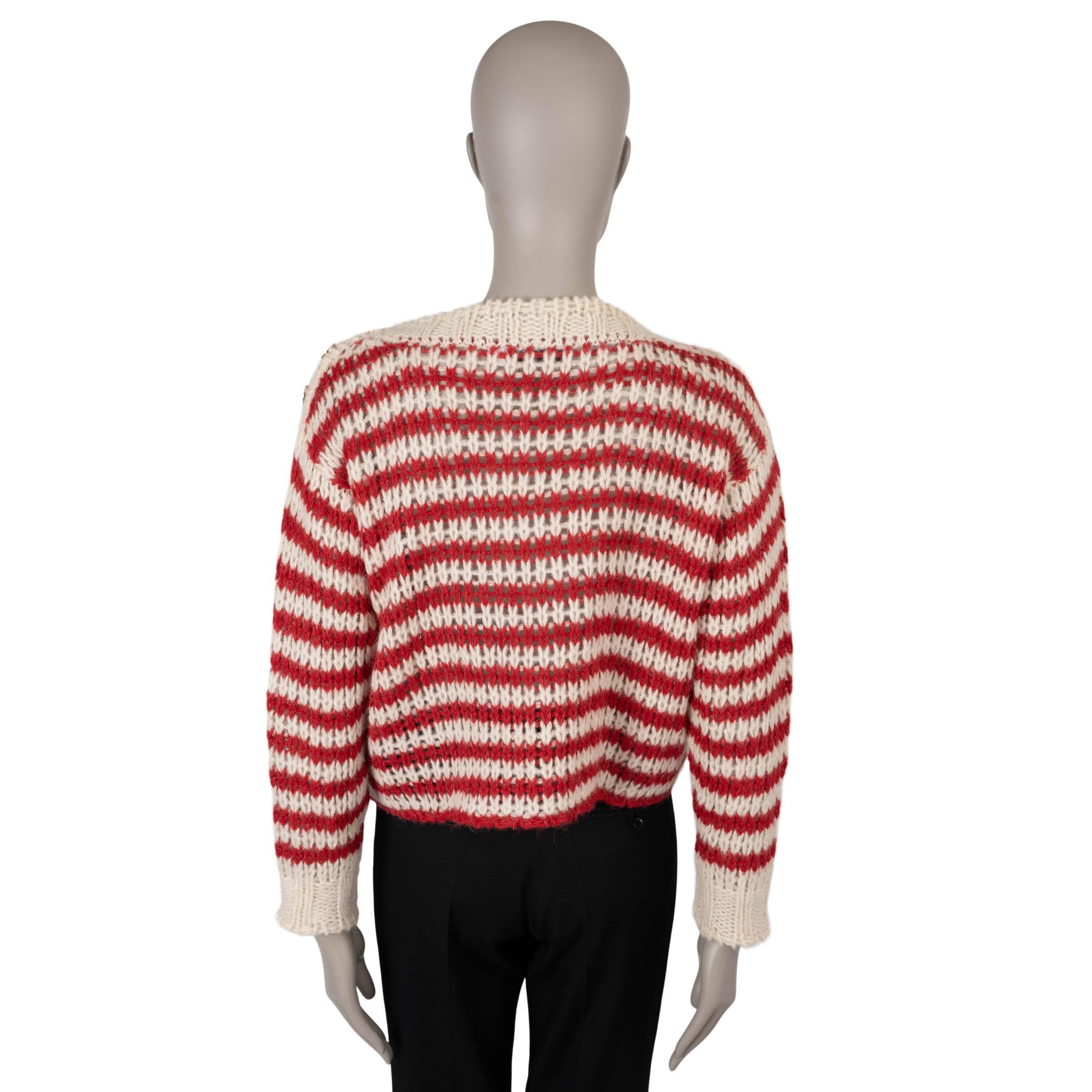 White CHRISTIAN DIOR cream & red alpaca blend 2024 MARINIERE STRIPED Sweater 36 XS For Sale