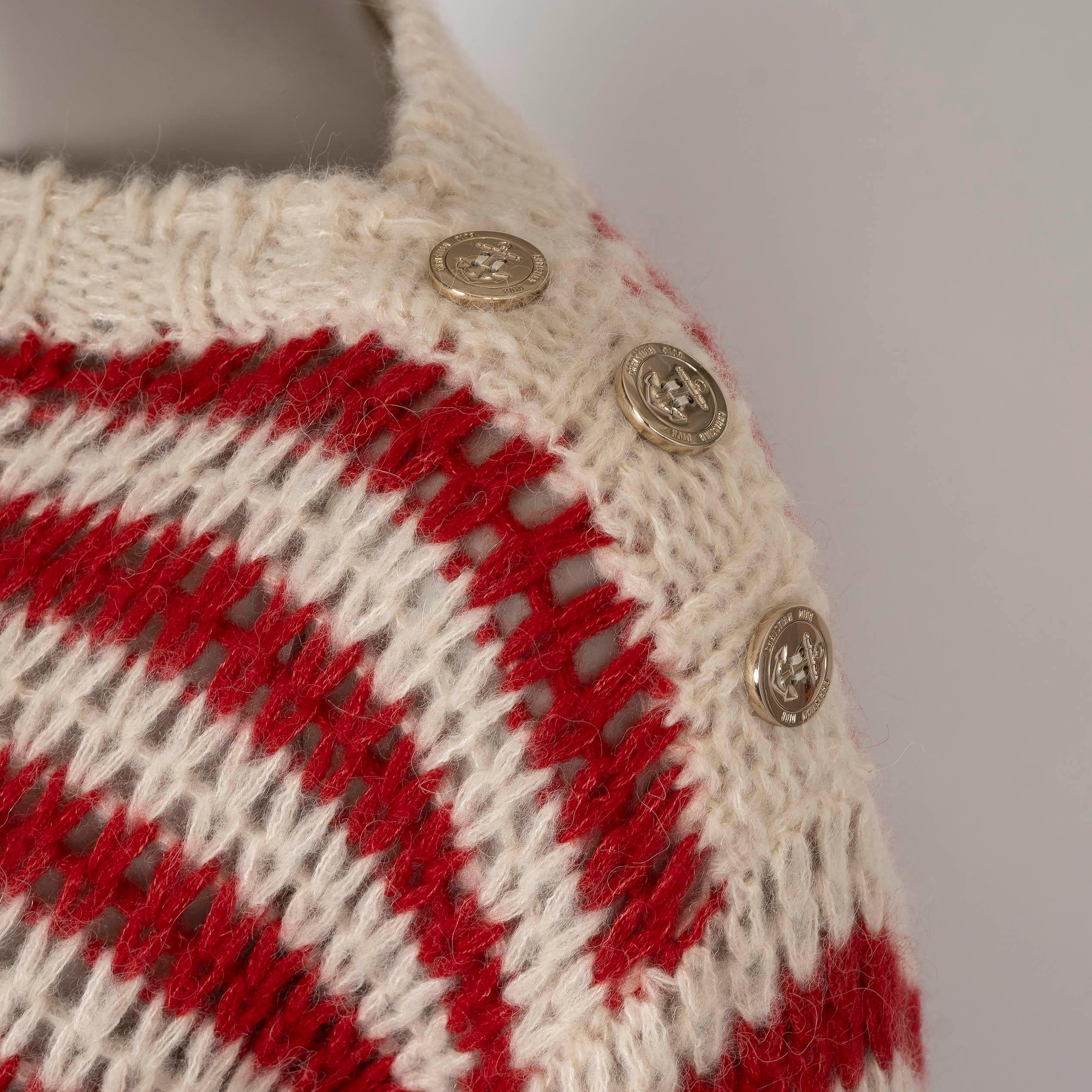 CHRISTIAN DIOR cream & red alpaca blend 2024 MARINIERE STRIPED Sweater 36 XS For Sale 1