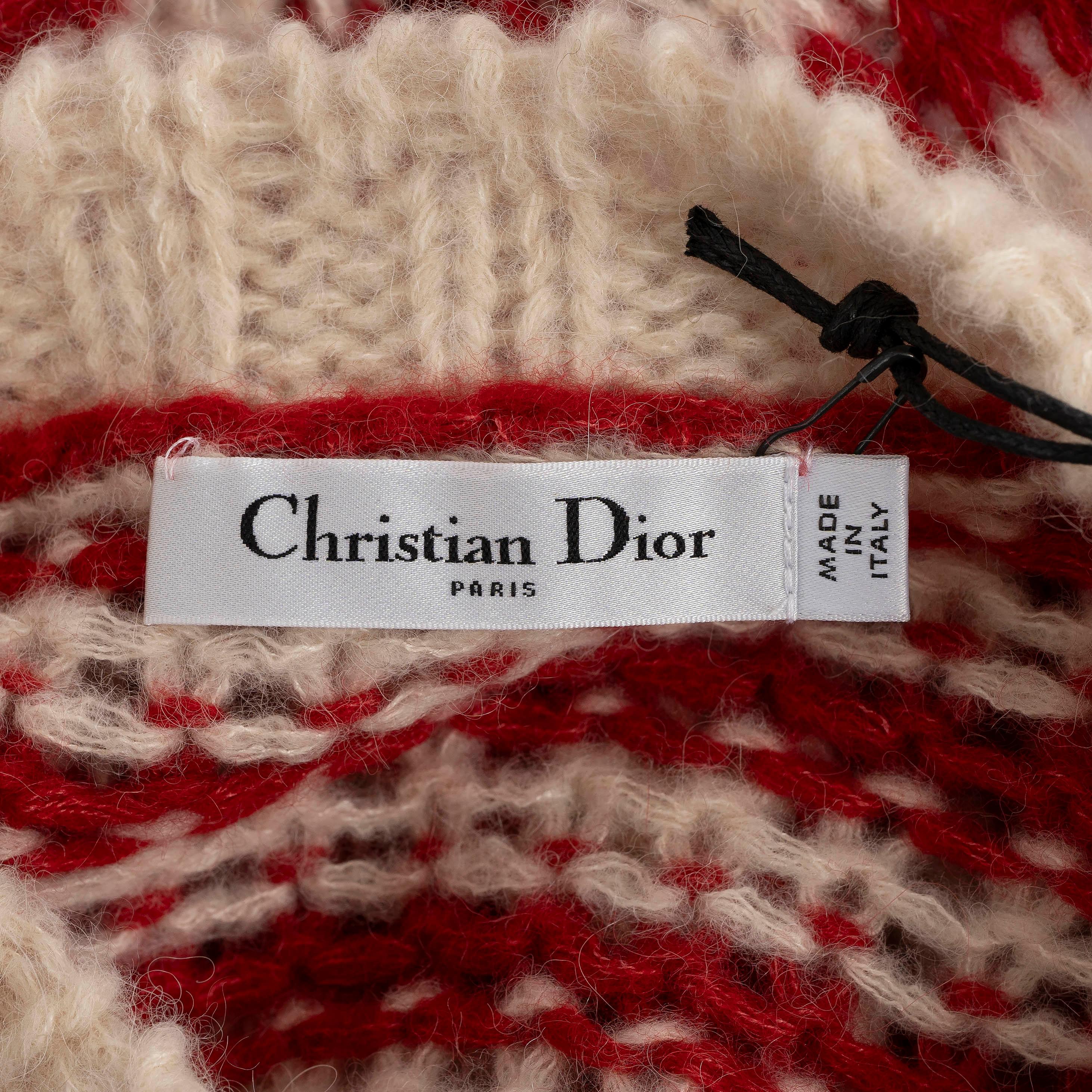 CHRISTIAN DIOR cream & red alpaca blend 2024 MARINIERE STRIPED Sweater 36 XS For Sale 2