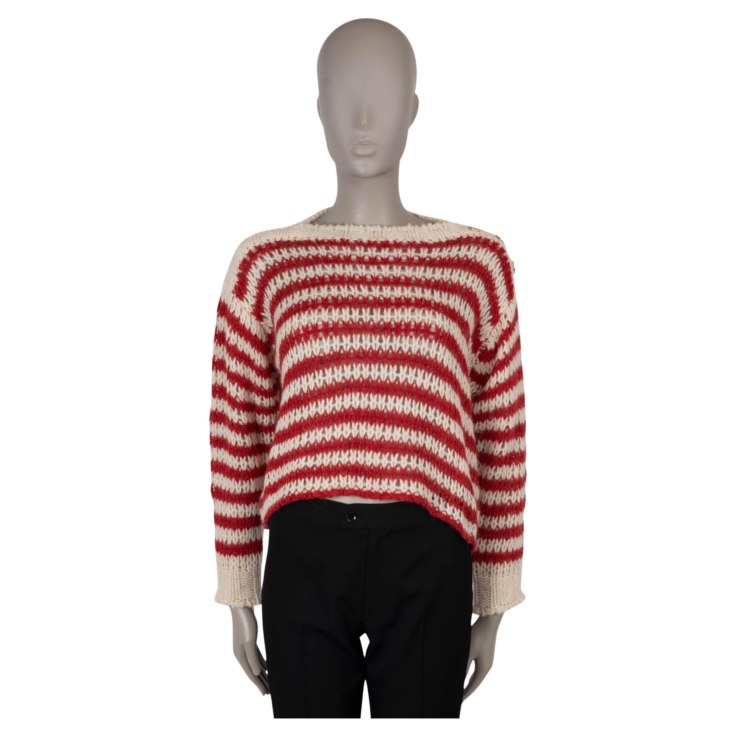 CHRISTIAN DIOR cream & red alpaca blend 2024 MARINIERE STRIPED Sweater 36 XS For Sale