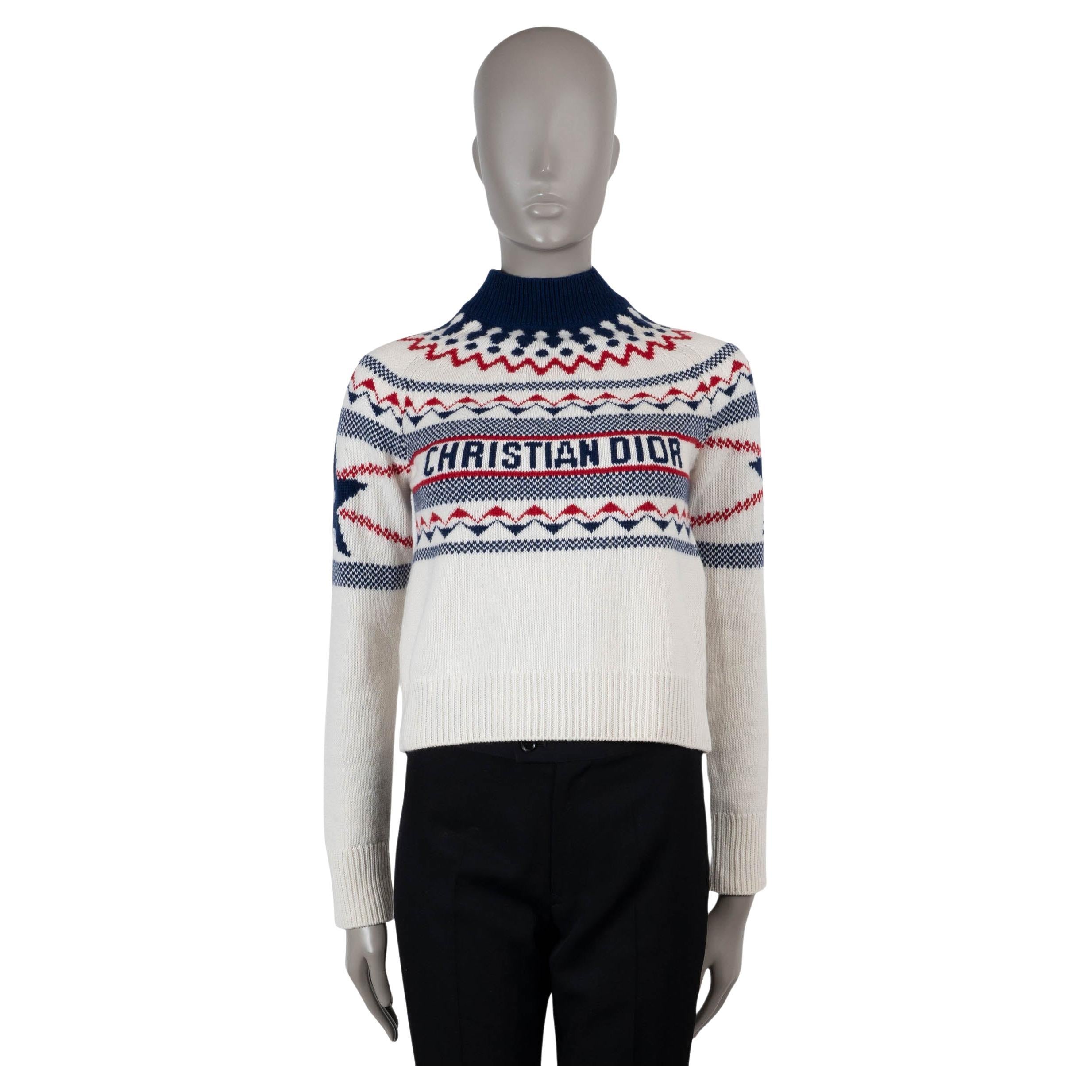 CHRISTIAN DIOR cream red blue wool cashmere 2021 DIORALPS Sweater 36 XS