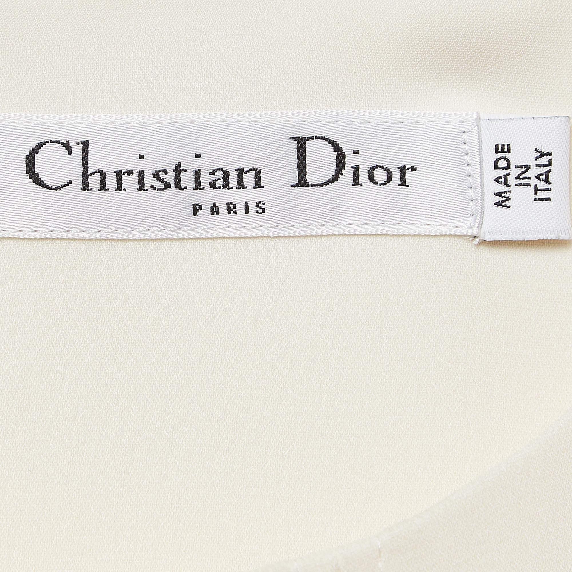 Christian Dior Cream Silk Blend Sleeveless Asymmetric Mini Dress M For Sale 2