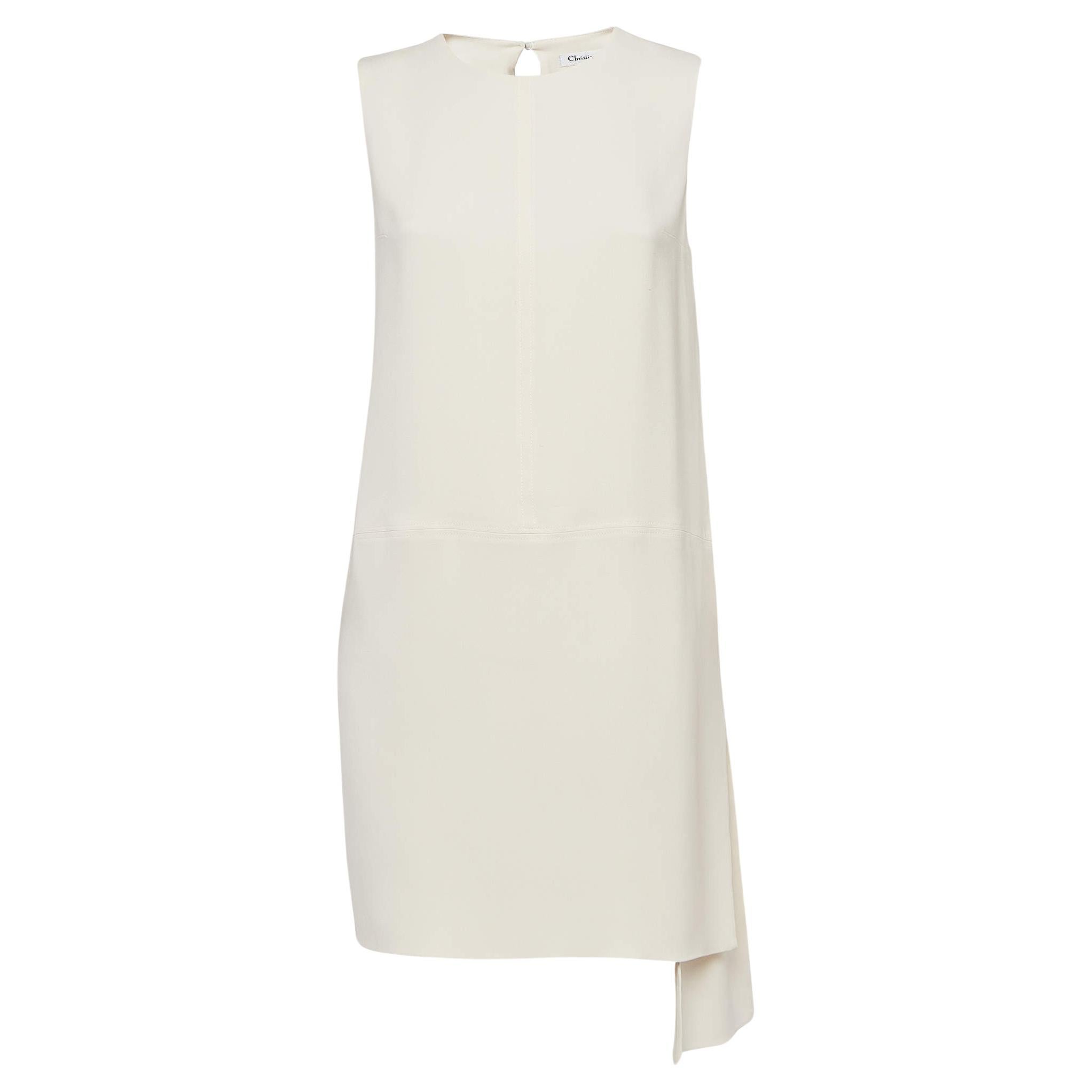 Christian Dior Cream Silk Blend Sleeveless Asymmetric Mini Dress M For Sale