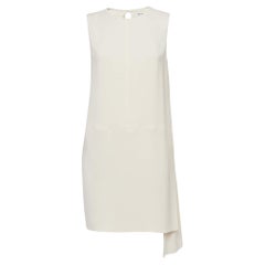 Used Christian Dior Cream Silk Blend Sleeveless Asymmetric Mini Dress M