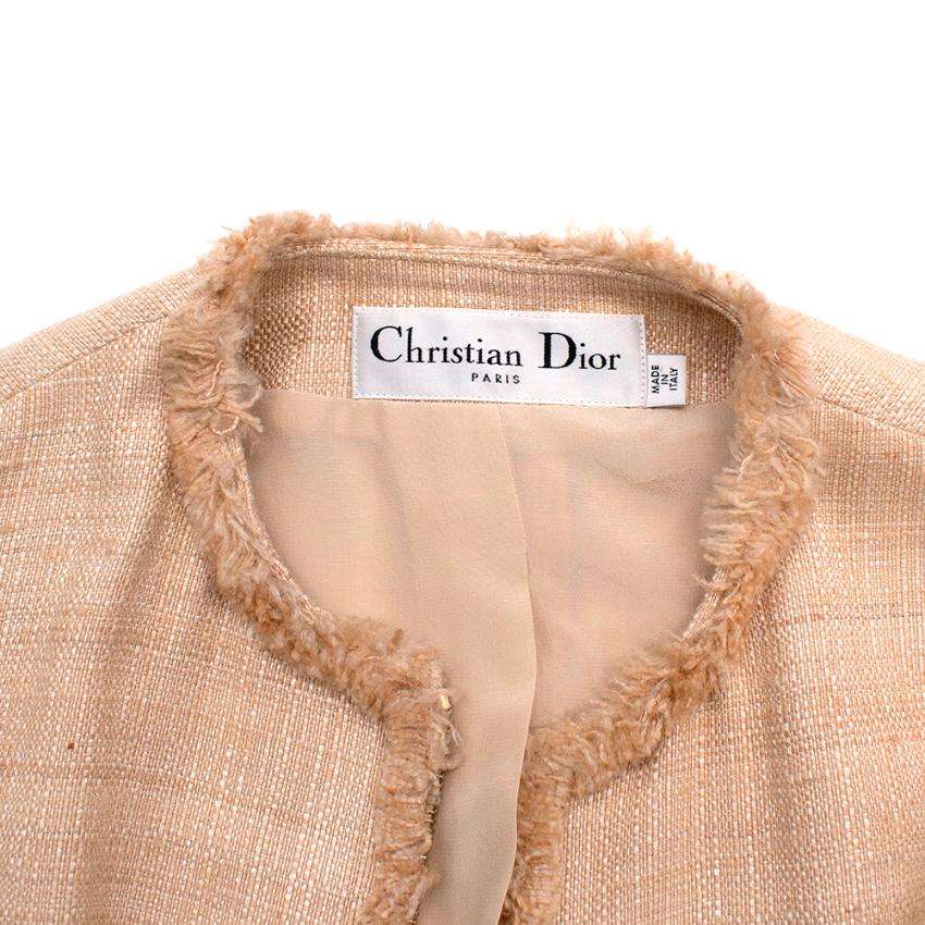 Beige Christian Dior Cream Silk & Linen Blend Collarless Jacket - Size US 6 For Sale