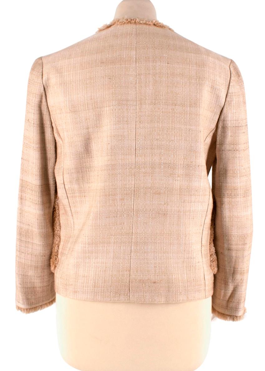 Christian Dior Cream Silk & Linen Blend Collarless Jacket - Size US 6 In Excellent Condition For Sale In London, GB
