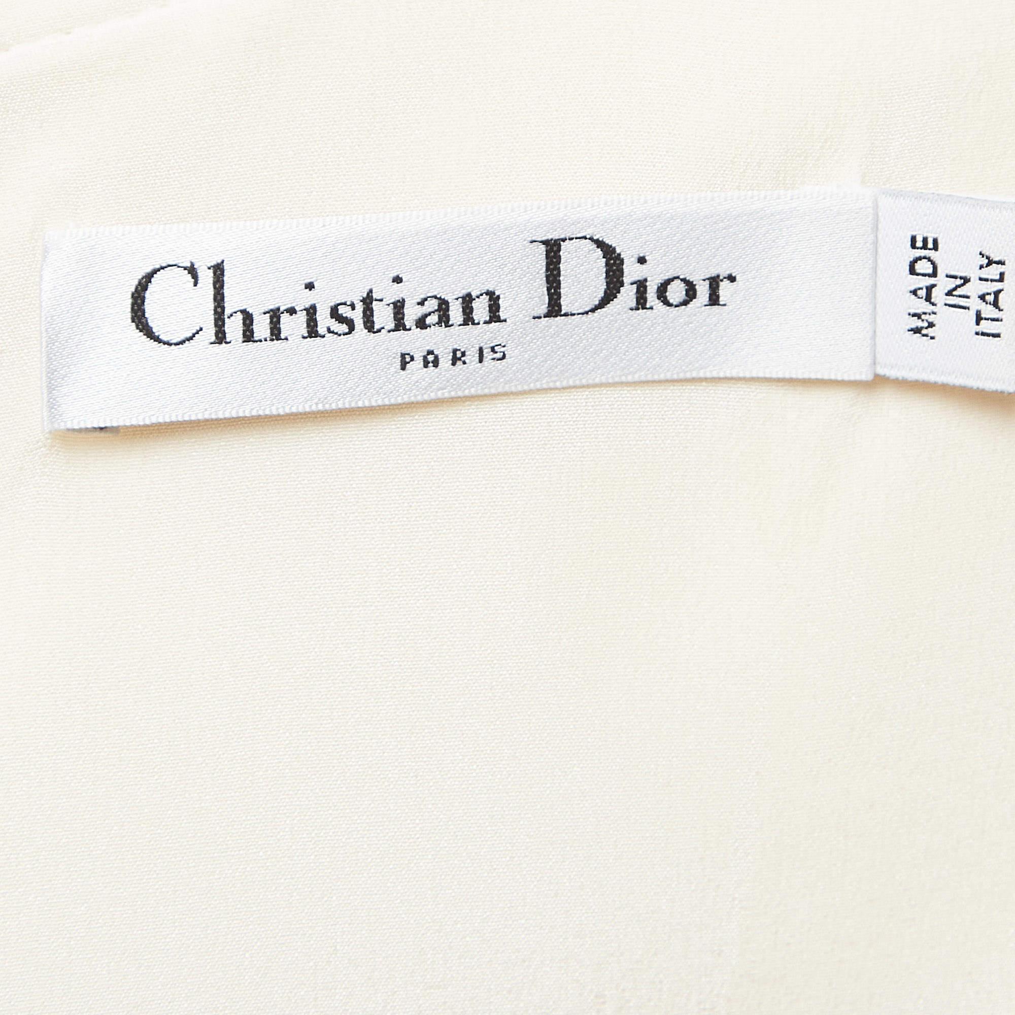 Women's Christian Dior Cream Wool Blend Tie-Up Detail Flared Sleeve Mini Dress M