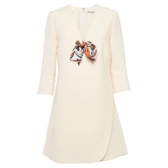 Used Christian Dior Cream Wool Blend Tie-Up Detail Flared Sleeve Mini Dress M
