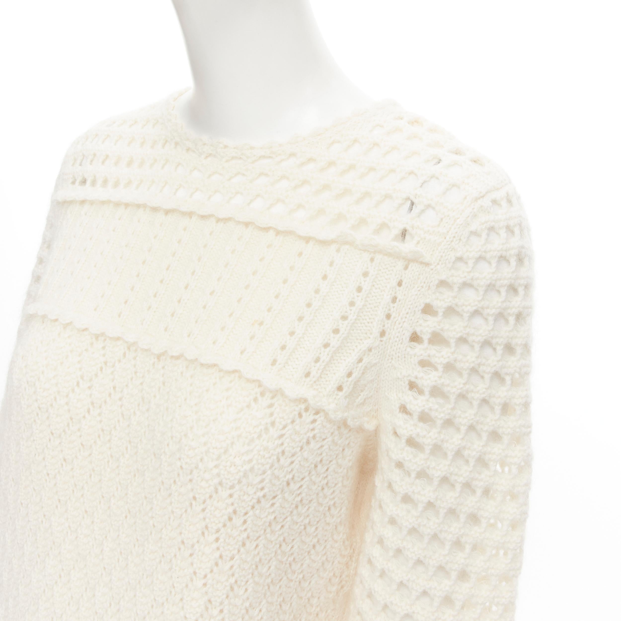 CHRISTIAN DIOR cream wool cashmere mohair crochet mixed chunky knit sweater FR40 M 
Reference: MELK/A00059 
Brand: Christian Dior 
Material: Wool 
Color: Beige 
Pattern: Solid 
Made in: Italy 

CONDITION: 
Condition: Excellent, this item was