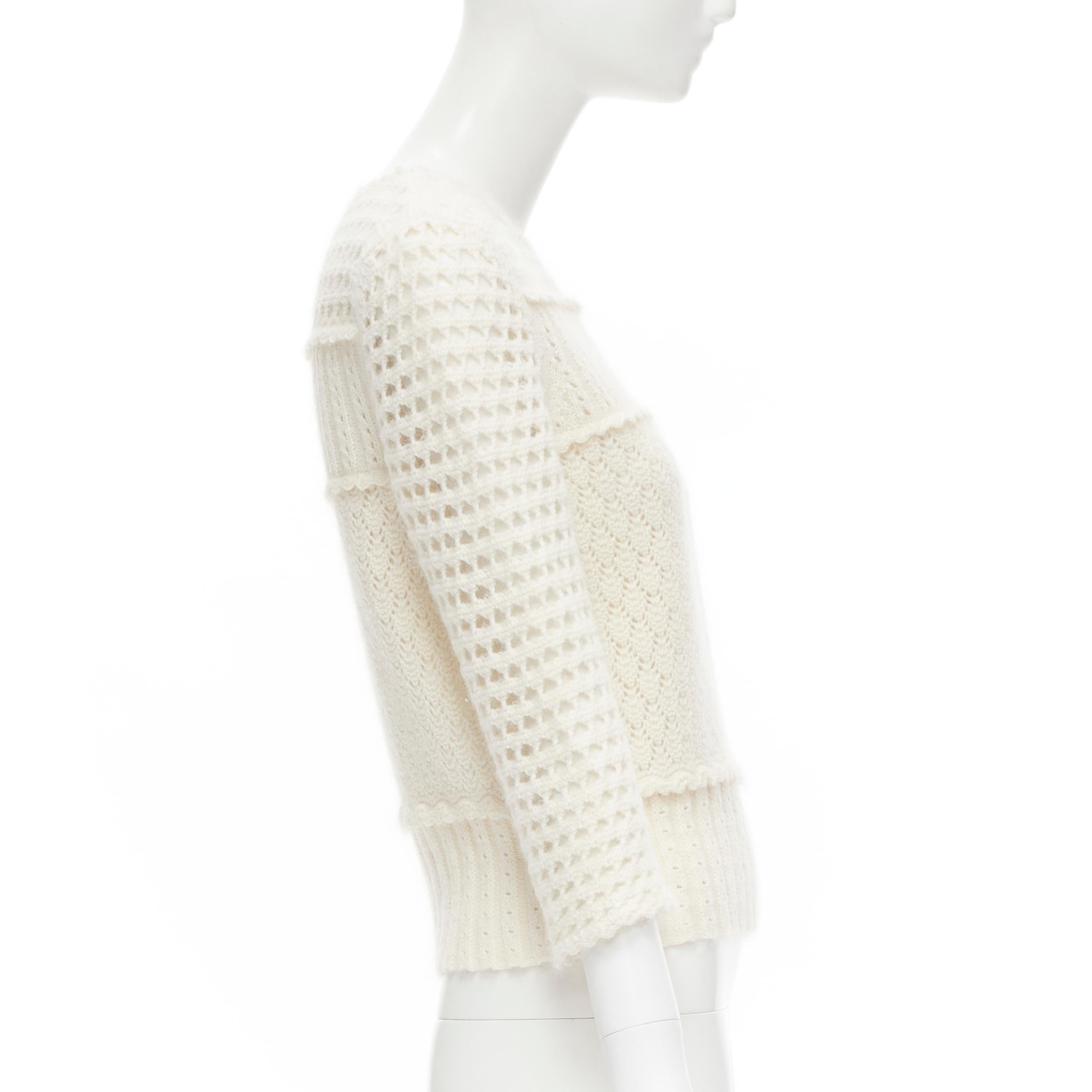 CHRISTIAN DIOR cream wool cashmere mohair crochet mixed chunky knit sweater  In Excellent Condition In Hong Kong, NT