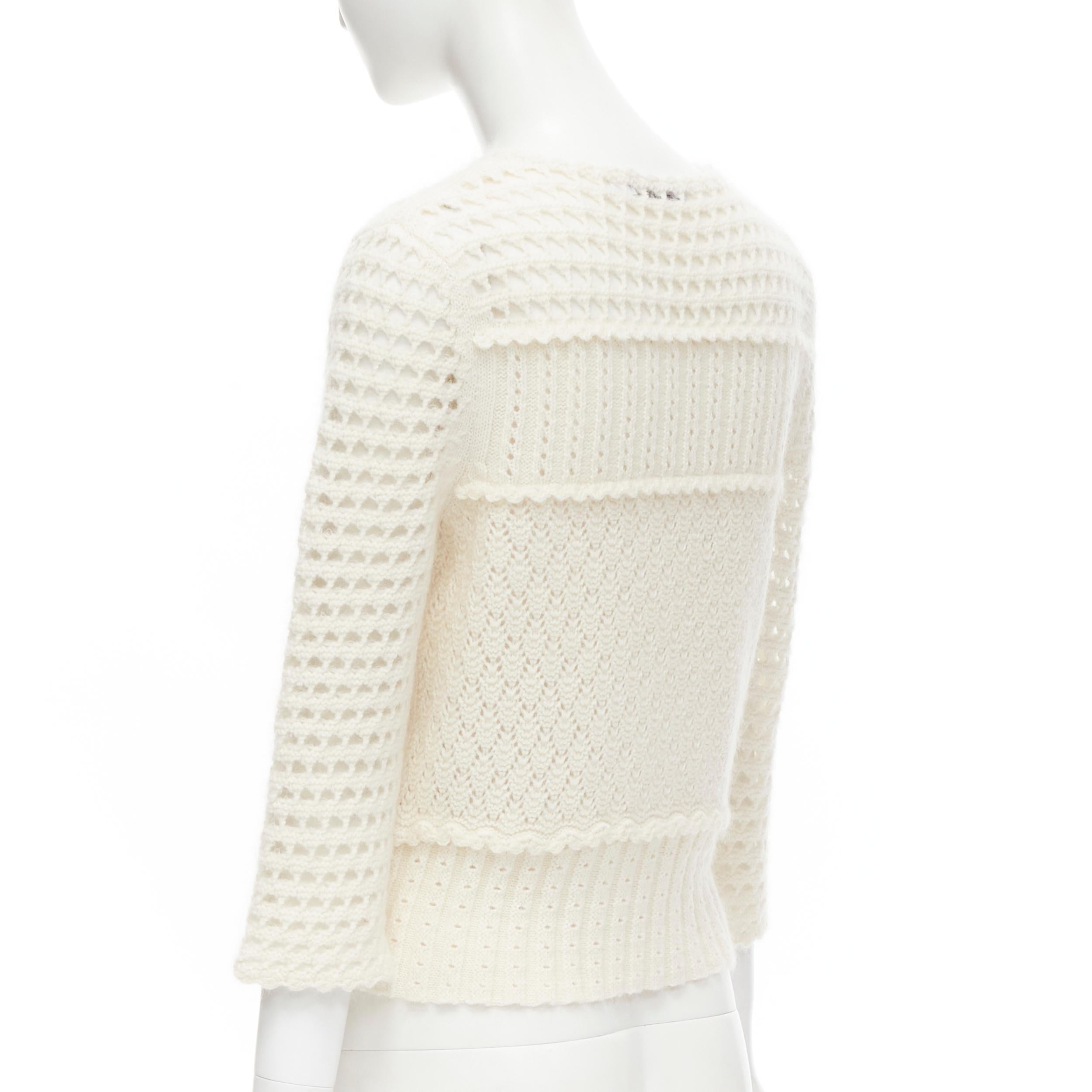 CHRISTIAN DIOR cream wool cashmere mohair crochet mixed chunky knit sweater  1