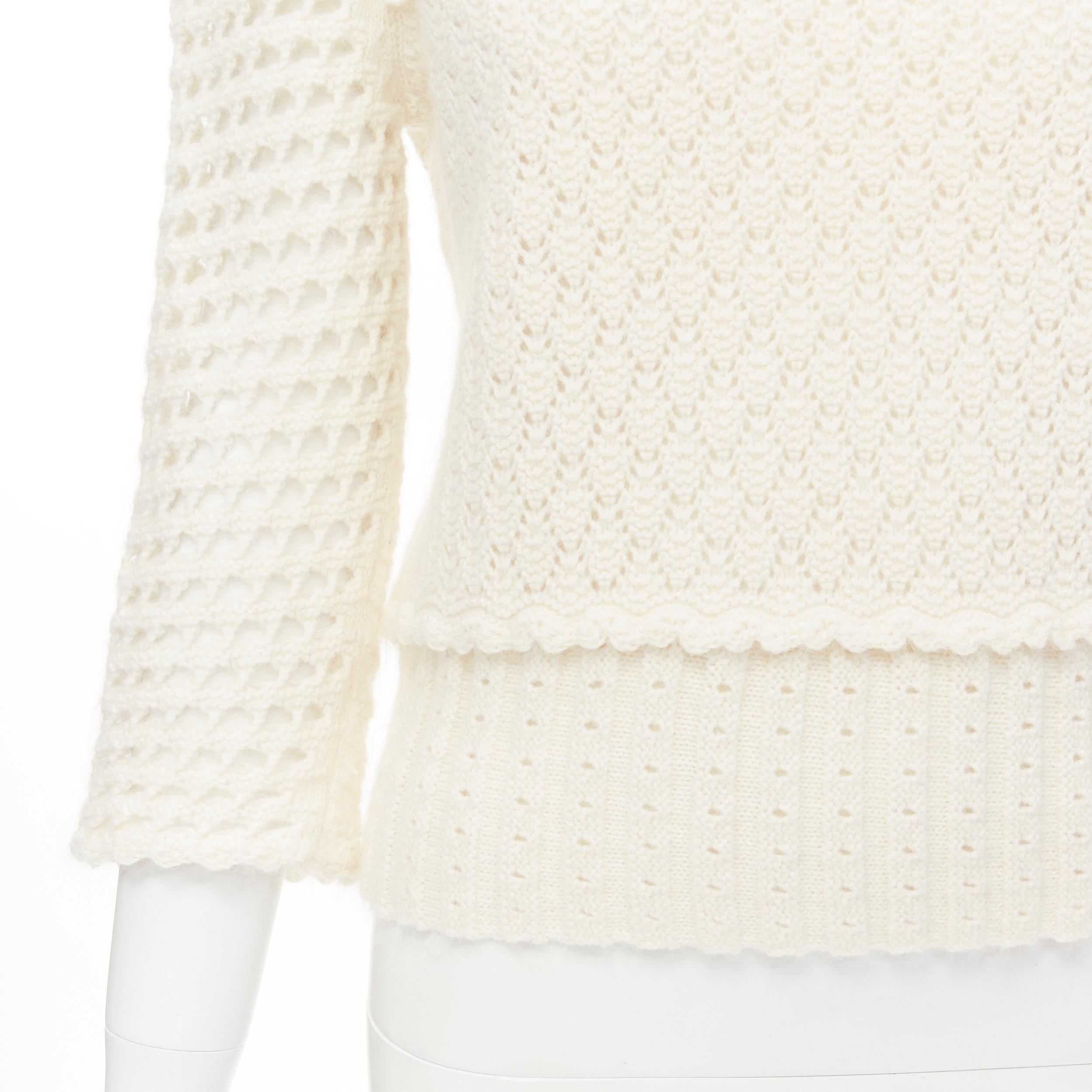 CHRISTIAN DIOR cream wool cashmere mohair crochet mixed chunky knit sweater  2