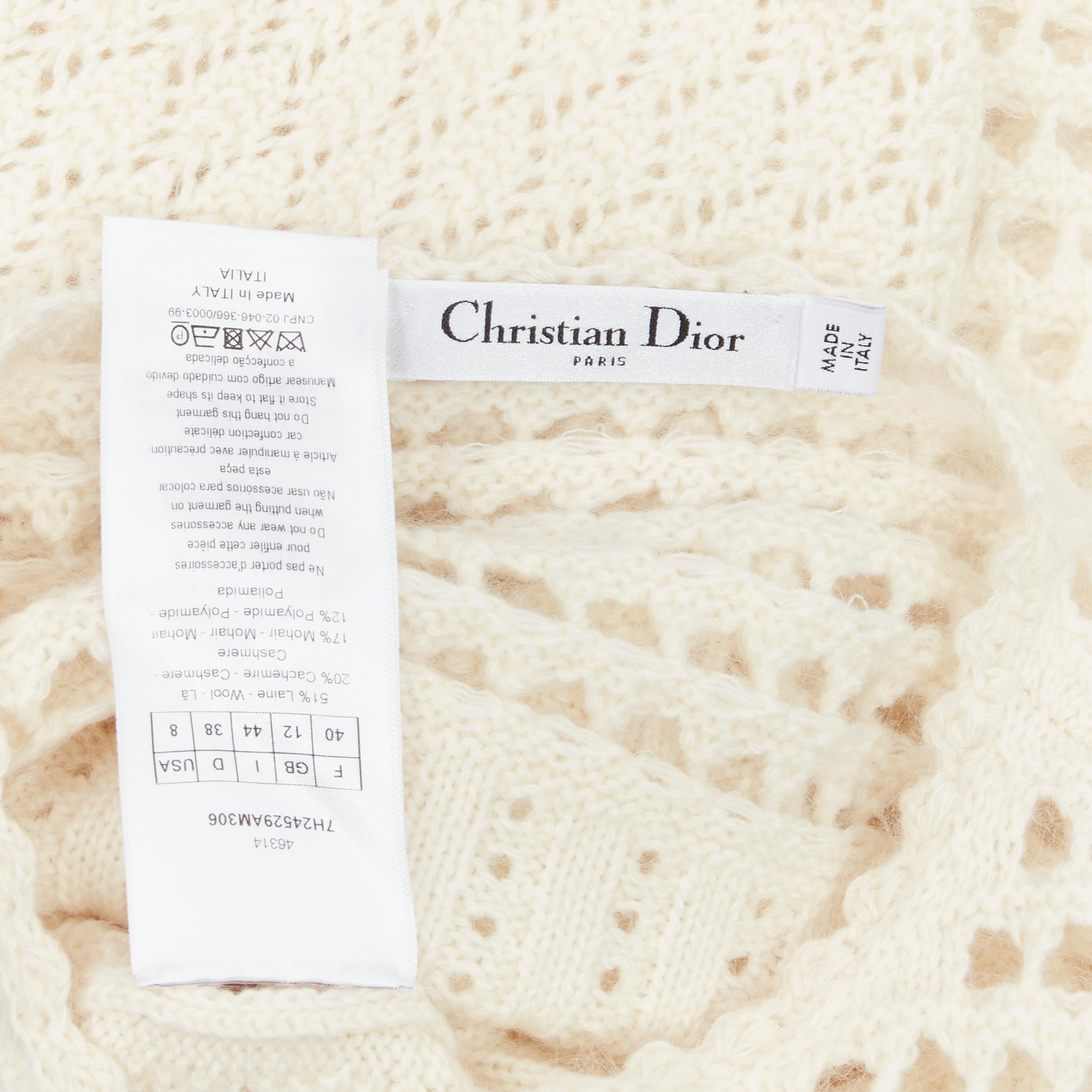 CHRISTIAN DIOR cream wool cashmere mohair crochet mixed chunky knit sweater  3