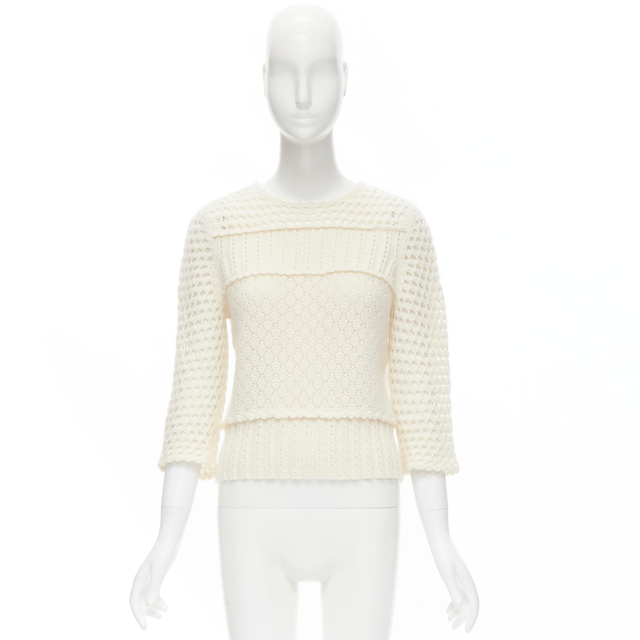 CHRISTIAN DIOR cream wool cashmere mohair crochet mixed chunky knit sweater  4