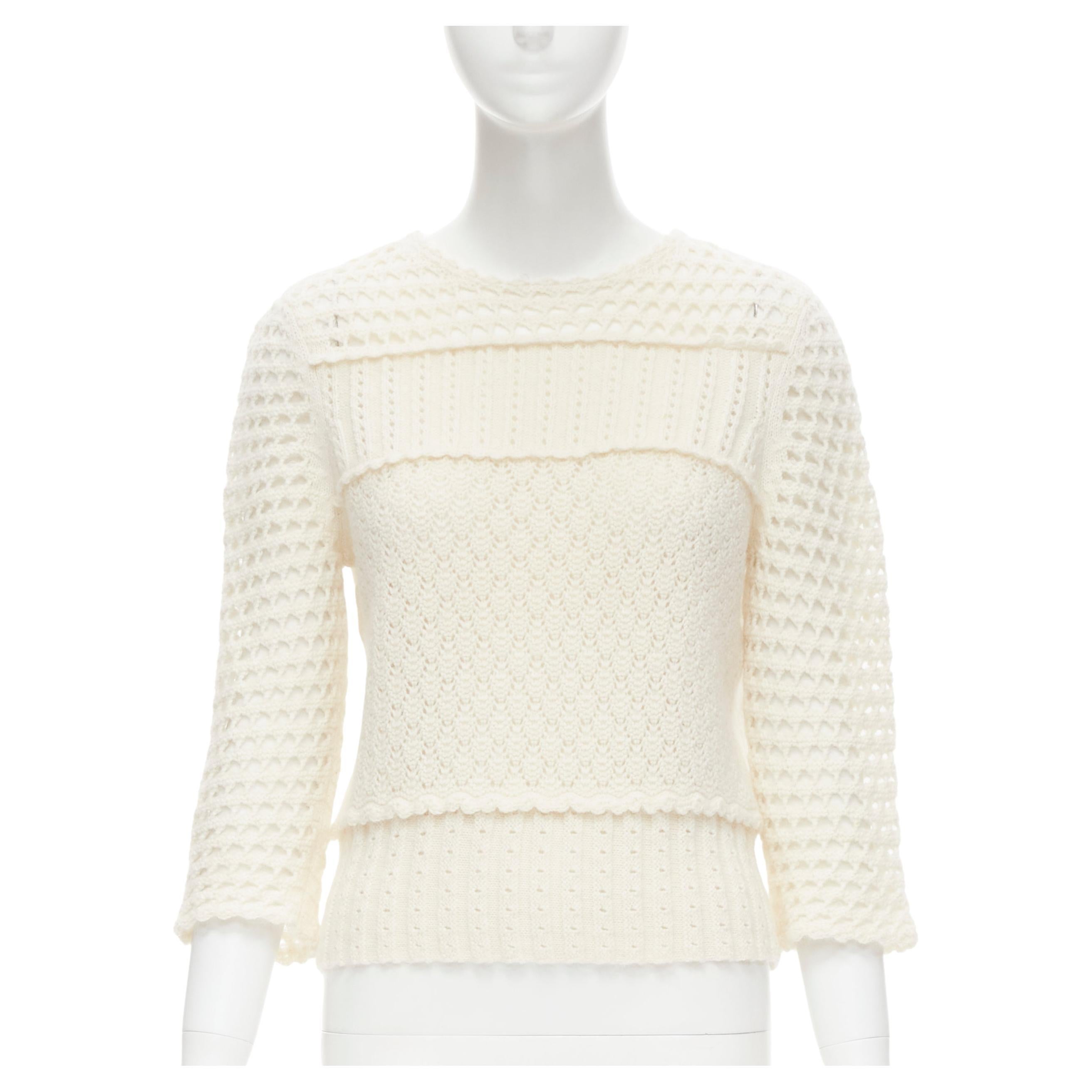 CHRISTIAN DIOR cream wool cashmere mohair crochet mixed chunky knit sweater 