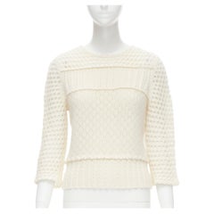CHRISTIAN DIOR cream wool cashmere mohair crochet mixed chunky knit sweater 