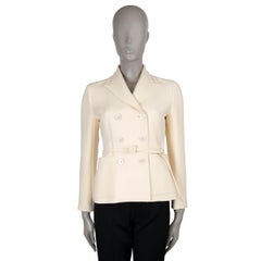 CHRISTIAN DIOR cream wool silk 2022 BAR BELTED Jacket 36 XS