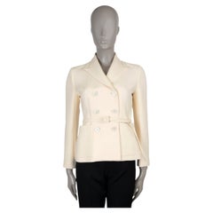 CHRISTIAN DIOR cream wool silk 2022 BAR BELTED Jacket 36 XS
