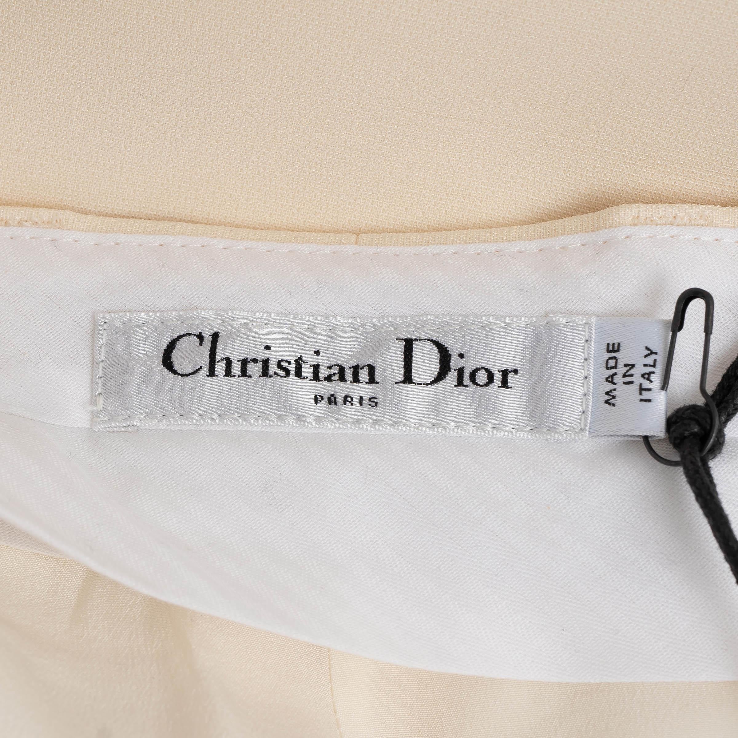 CHRISTIAN DIOR pantalon large en laine et soie 2022 crème 36 XS en vente 2