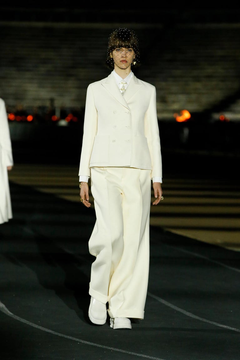 CHRISTIAN DIOR cream wool and silk 2022 WIDE LEG Pants 36 XS For 