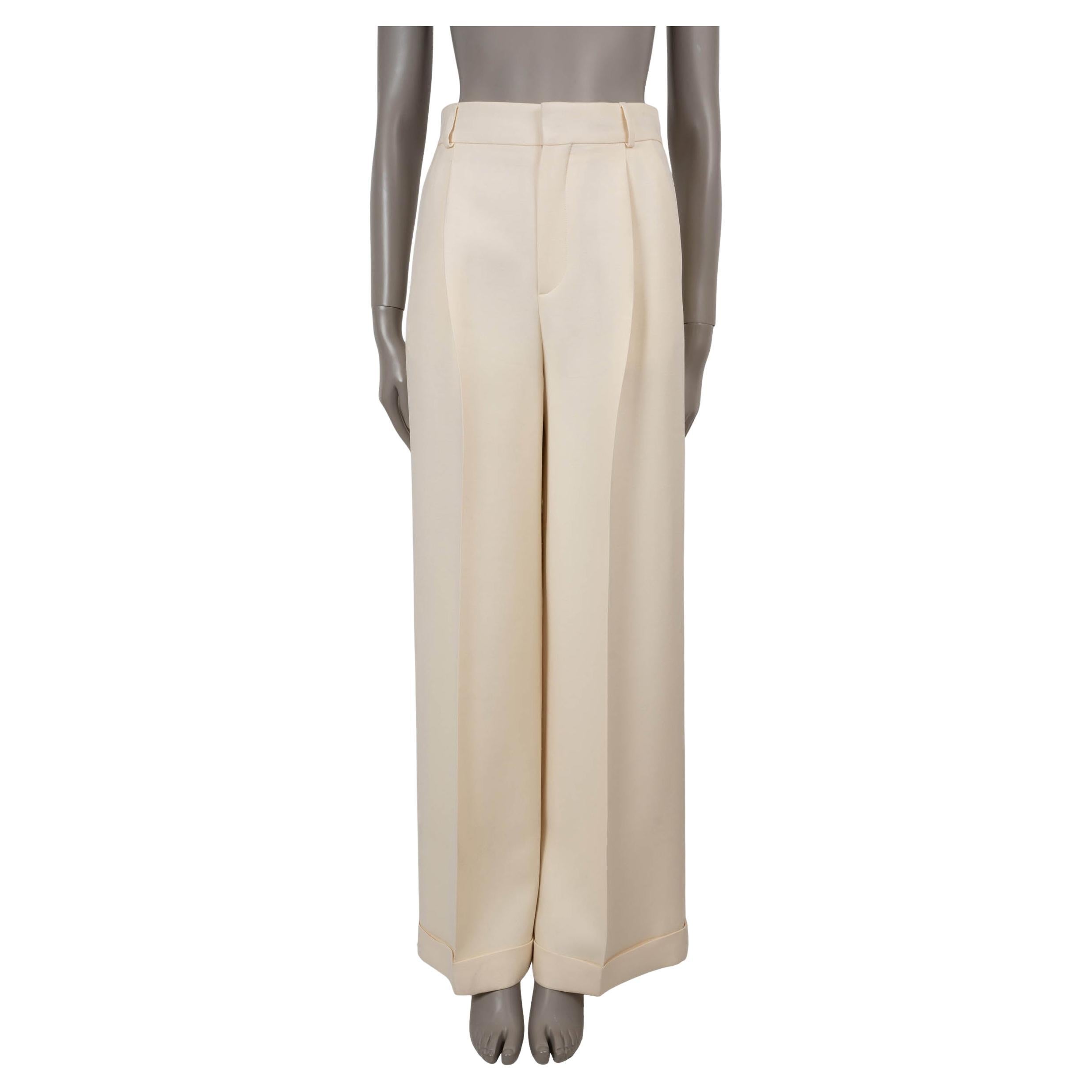 CHRISTIAN DIOR pantalon large en laine et soie 2022 crème 36 XS