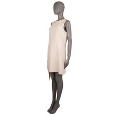 CHRISTIAN DIOR cream wool & silk SLEEVELESS SIDE RUFFLE Dress L