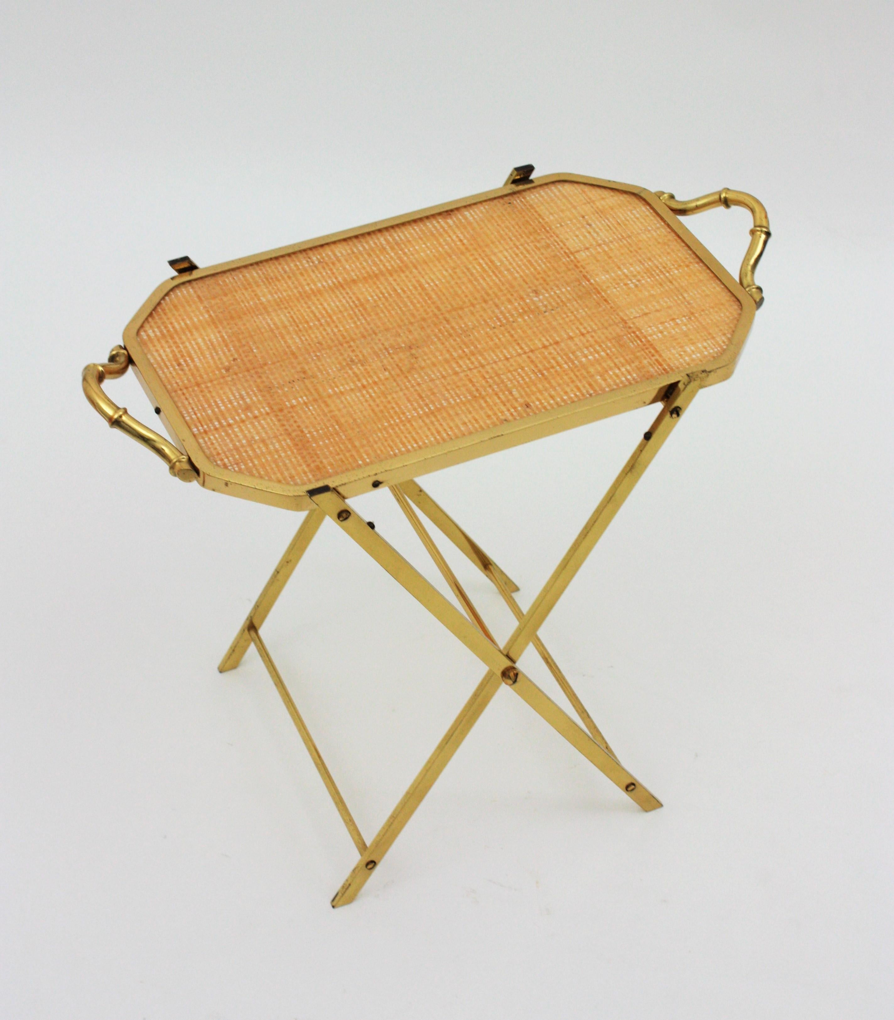 Christian Dior Faux Bamboo Brass & Rattan Folding Tray Table 5