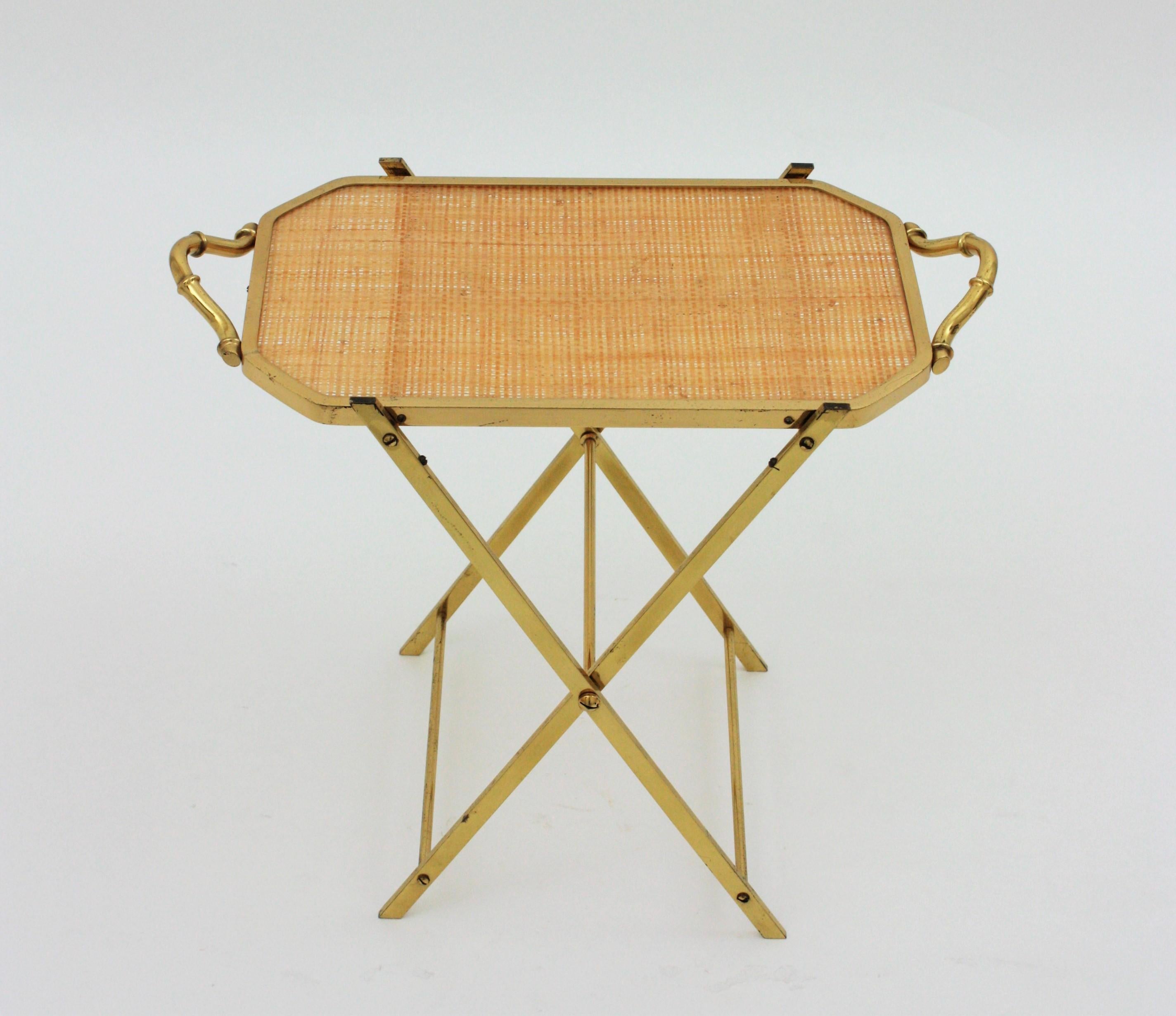 Christian Dior Faux Bamboo Brass & Rattan Folding Tray Table 11