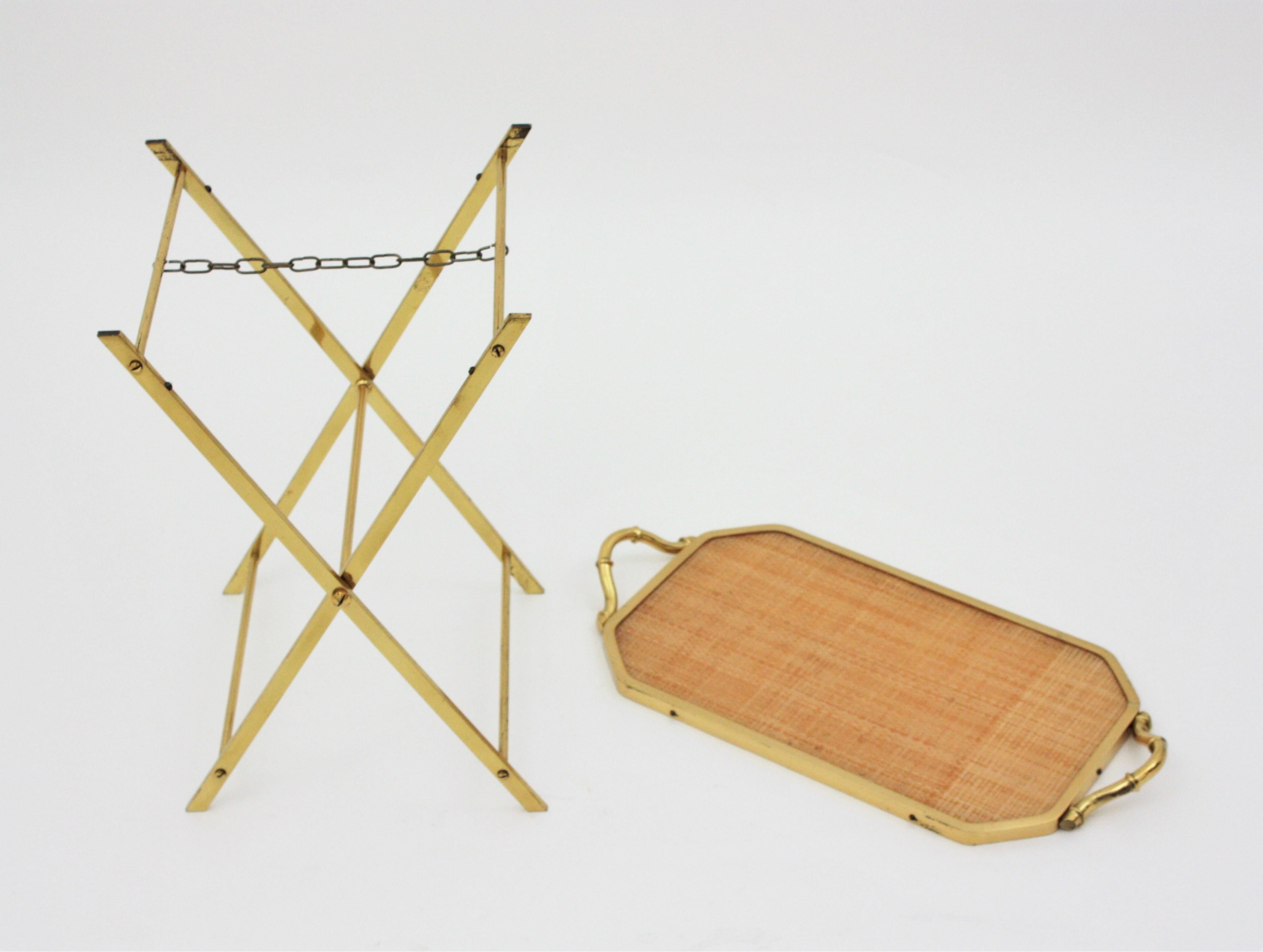Christian Dior Faux Bamboo Brass & Rattan Folding Tray Table 14