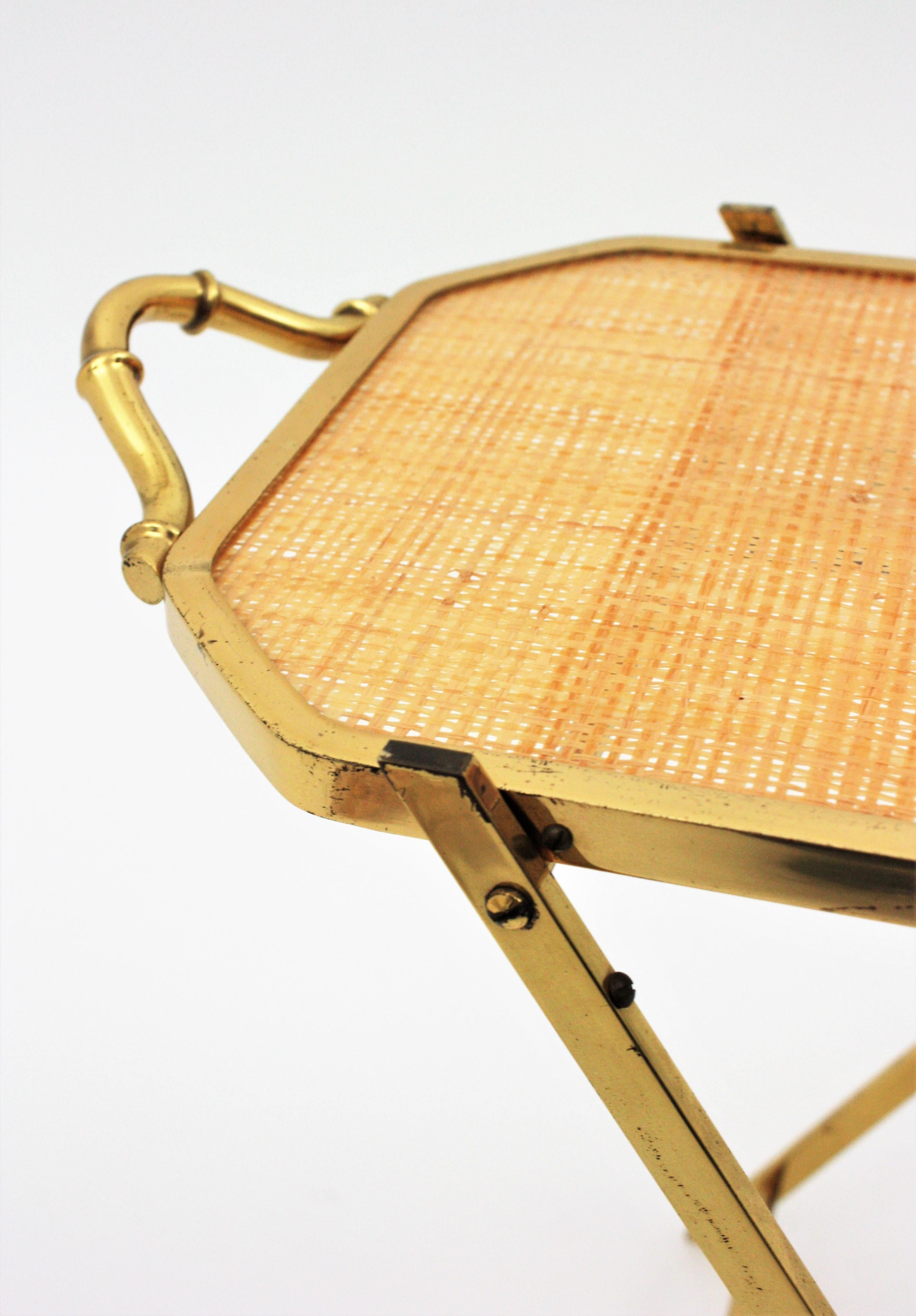 Christian Dior Faux Bamboo Brass & Rattan Folding Tray Table In Good Condition In Barcelona, ES