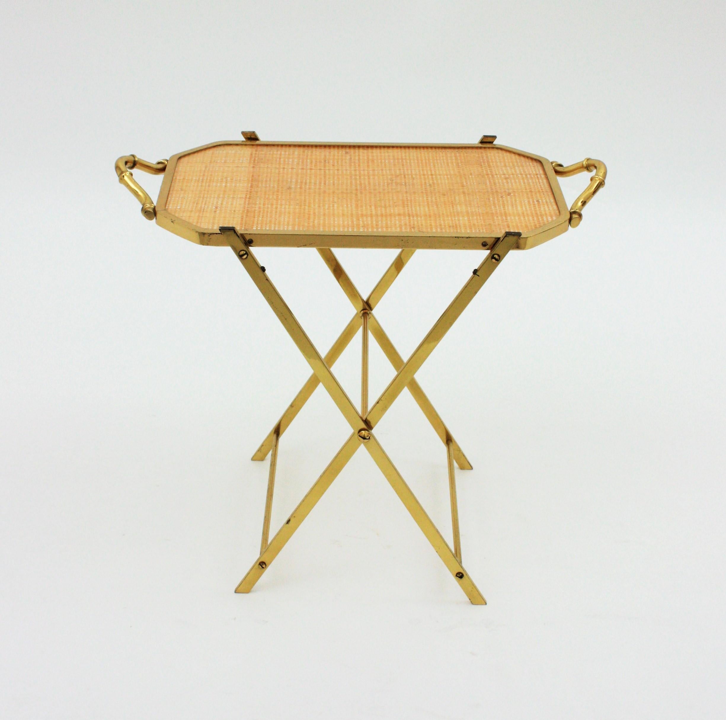 Christian Dior Faux Bamboo Brass & Rattan Folding Tray Table 1