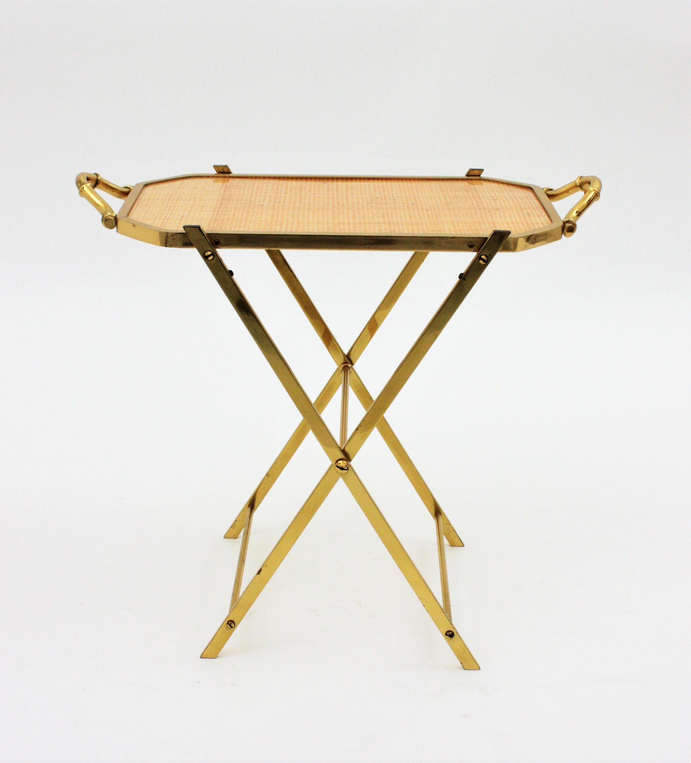 Christian Dior Faux Bamboo Brass & Rattan Folding Tray Table 3