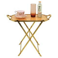 Christian Dior Faux Bamboo Brass & Rattan Folding Tray Table