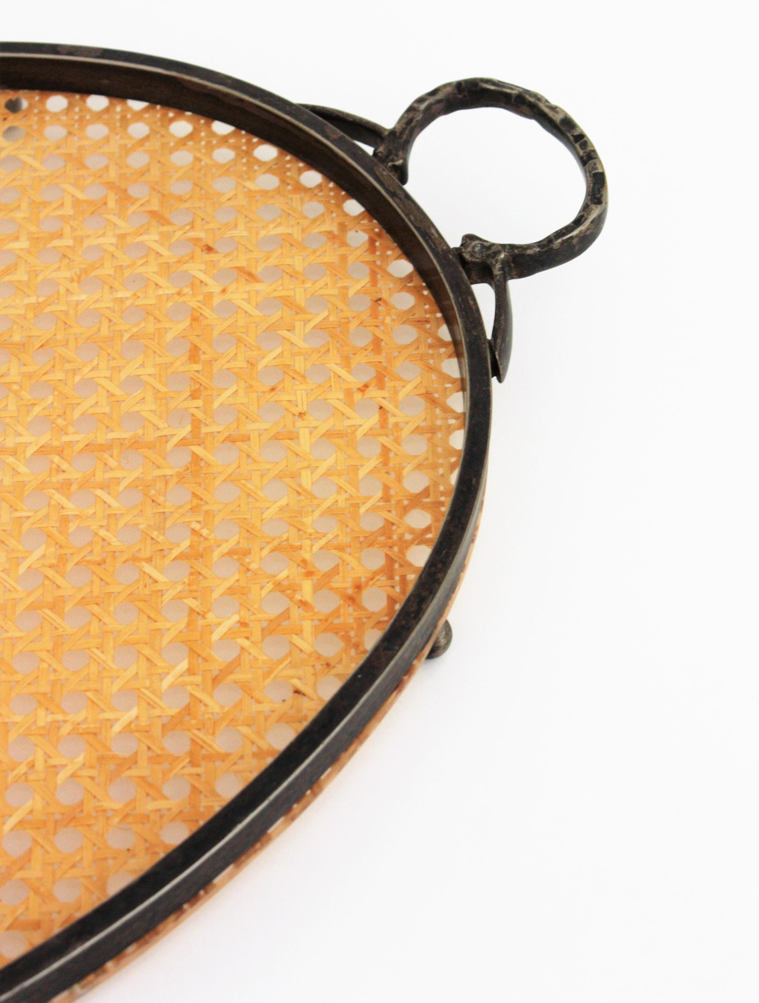 Christian Dior Style Oval Serving Tray in Rattan, Lucite & Metal 5