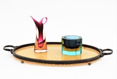 Christian Dior Style Oval Serving Tray in Rattan, Lucite & Metal