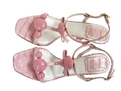 Christian Dior Crocodile Embossed Dusty Pink T-Strap Bow Sandals It 36 -  US 6