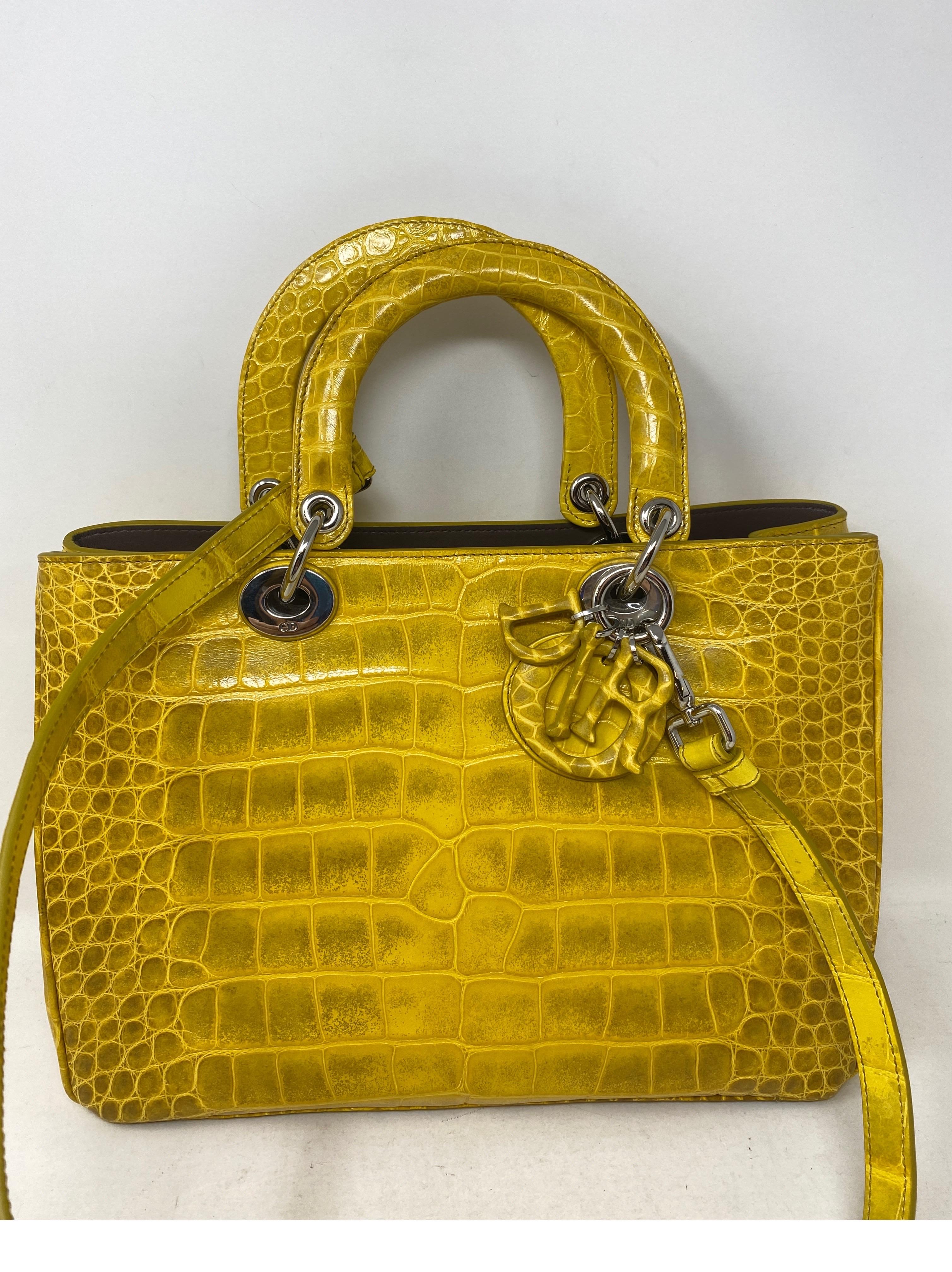 Christian Dior Crocodile Yellow Lady Dior Bag 6