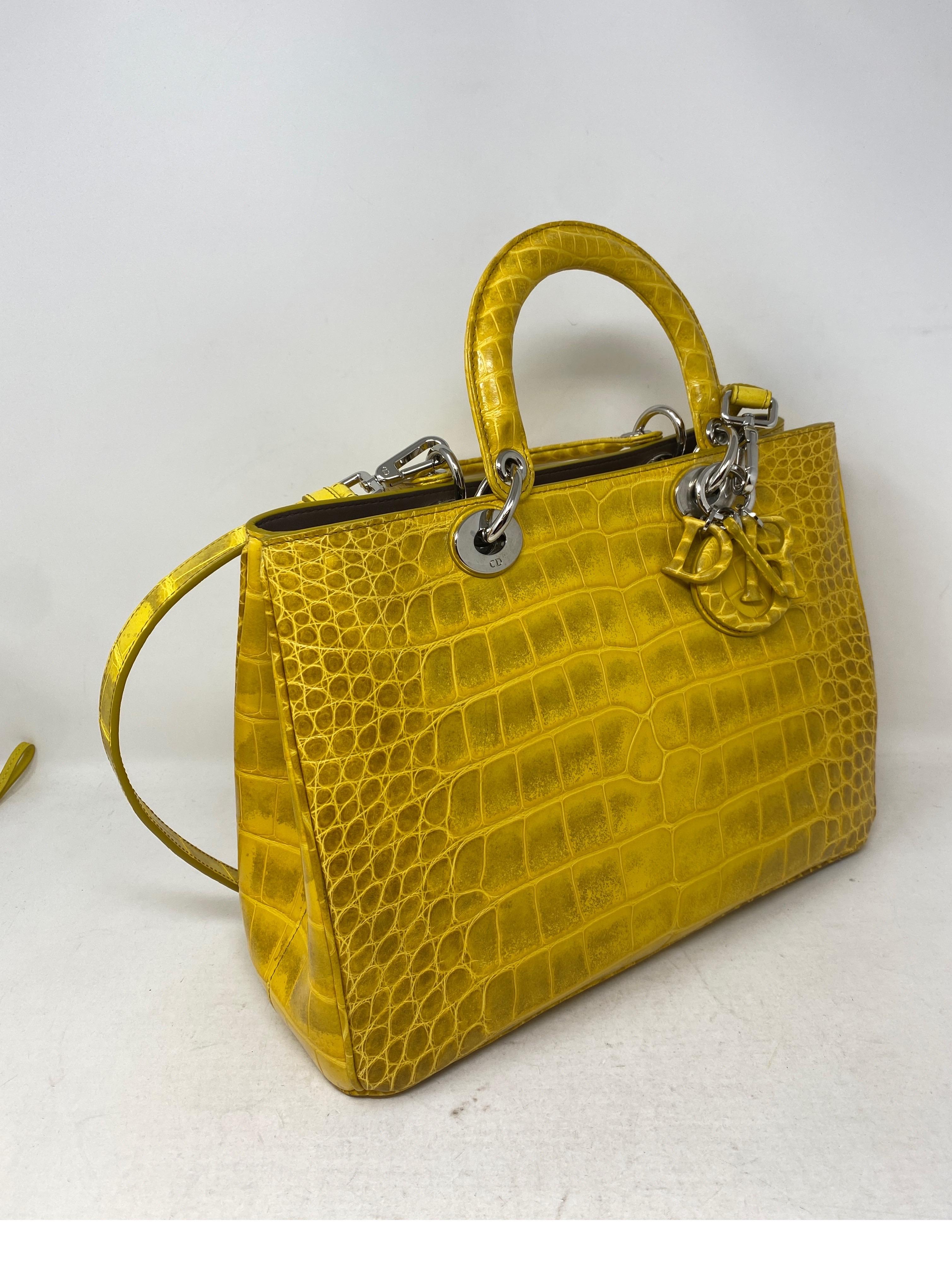 Christian Dior Crocodile Yellow Lady Dior Bag 7