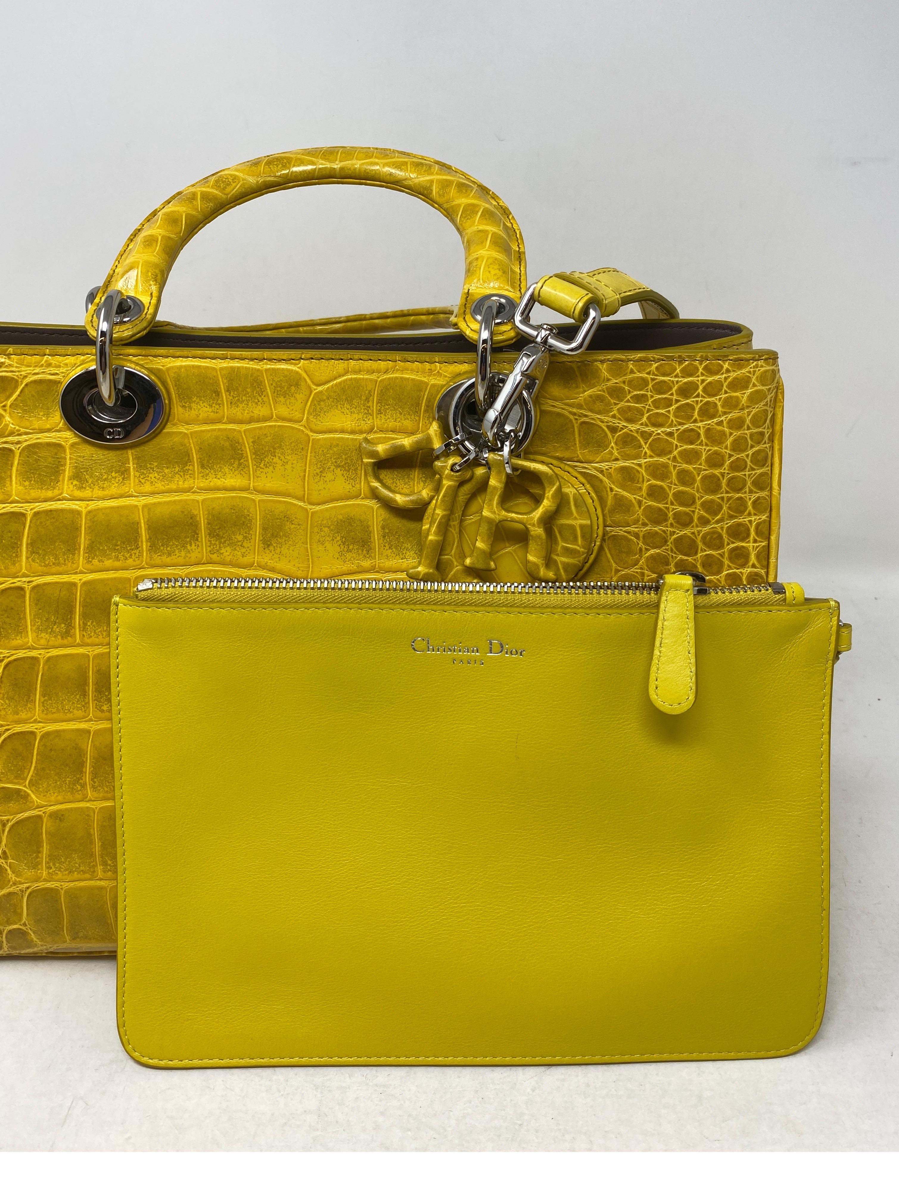 Christian Dior Crocodile Yellow Lady Dior Bag 12