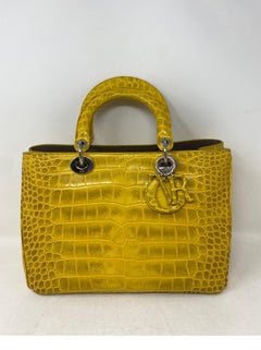 Christian Dior Crocodile Yellow Lady Dior Bag