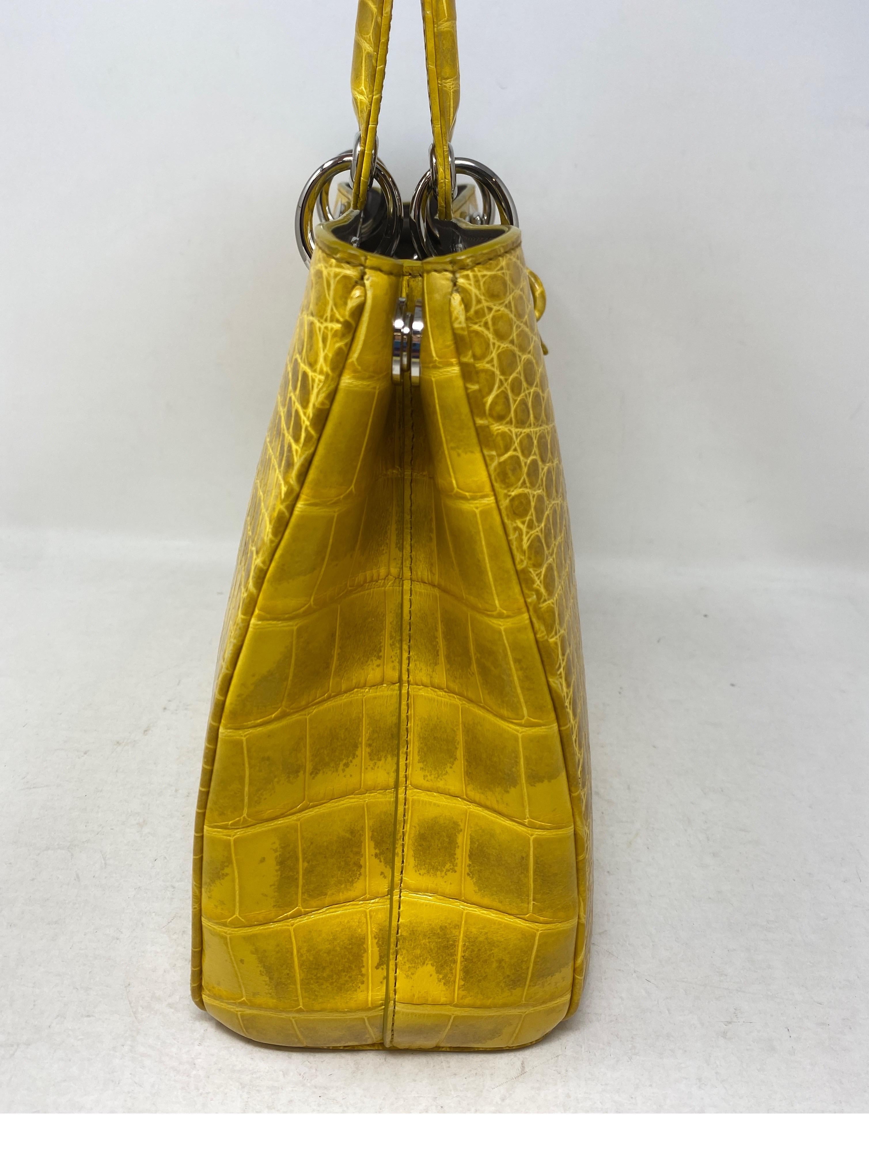 Christian Dior Crocodile Yellow Lady Dior Bag In Excellent Condition In Athens, GA