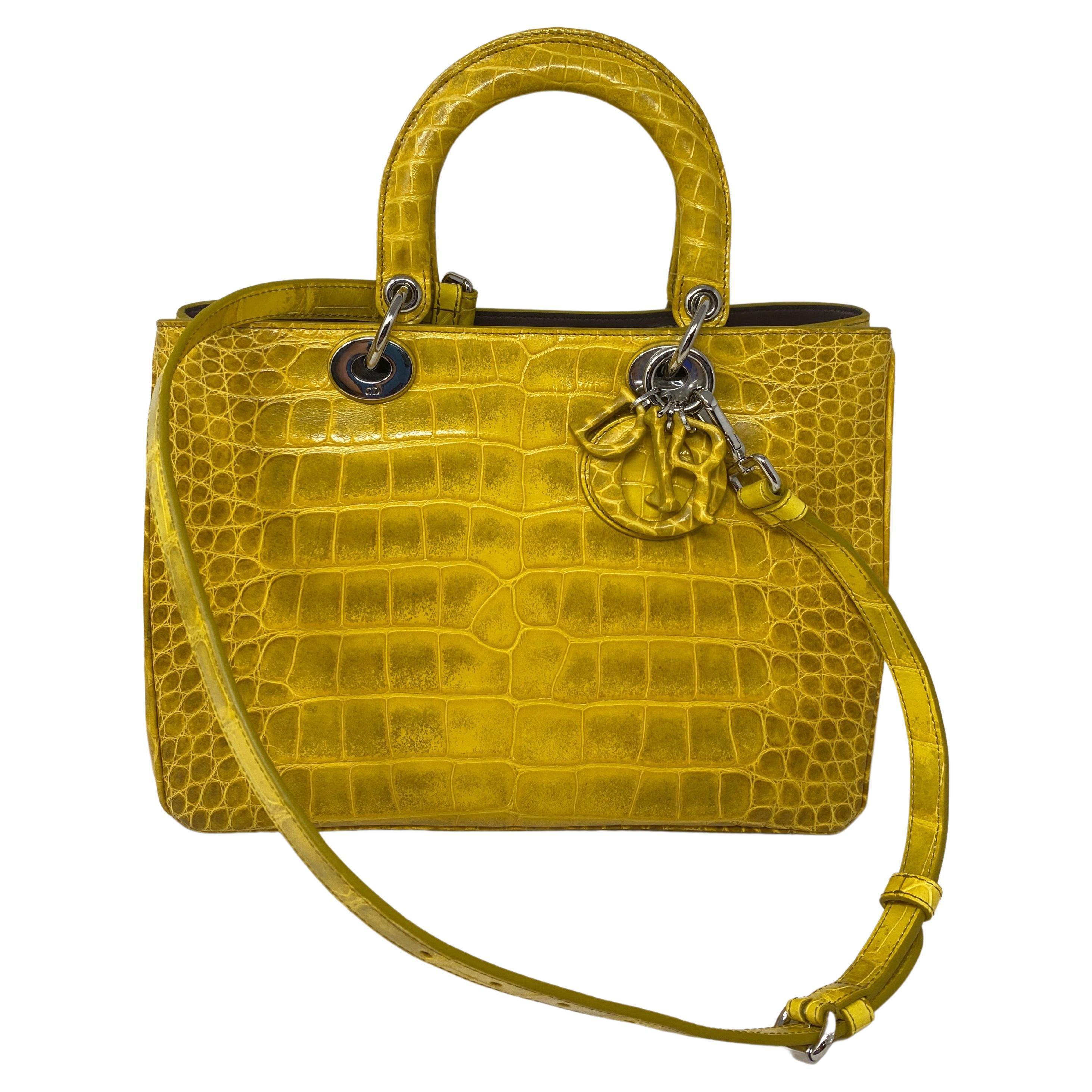 Christian Dior Krokodilleder Gelbe Lady Dior Tasche im Angebot bei 1stDibs