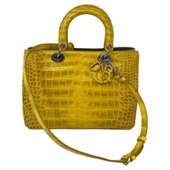 Christian Dior Crocodile Yellow Lady Dior Bag 