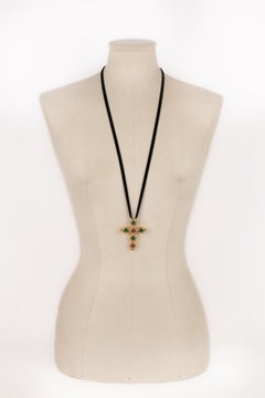 Christian Dior Cross Black Velvet Link Necklace